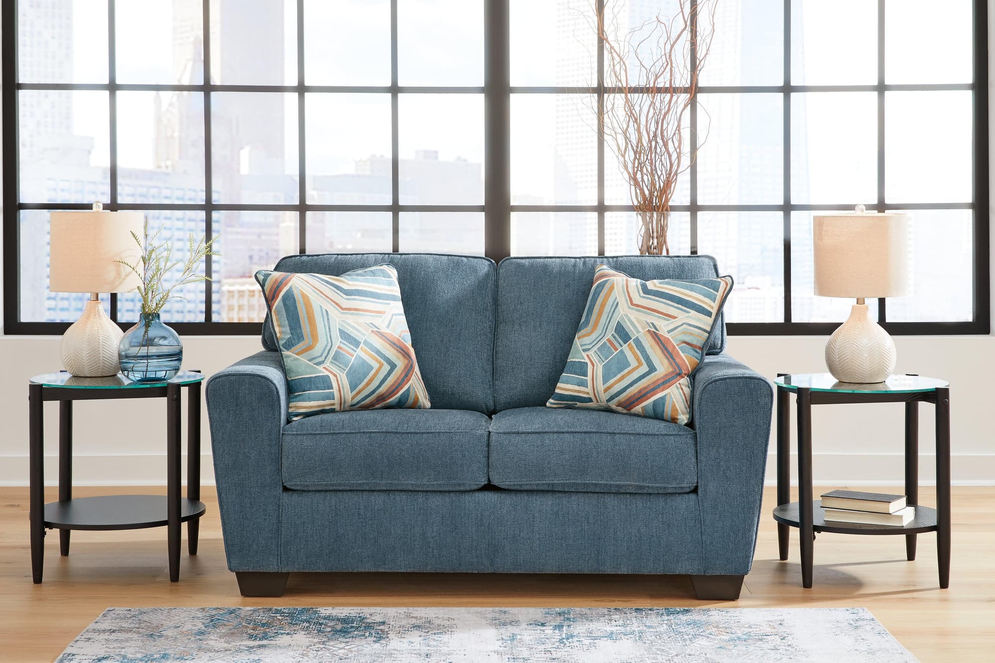 Cashton Blue Chenille Loveseat - Image 1