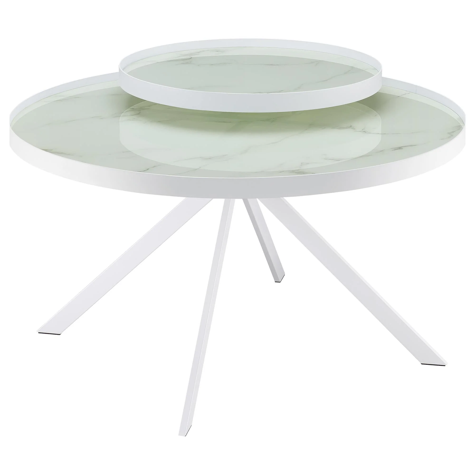 Briggs Round Marble Printed Glass Top Coffee Table White - Image 1