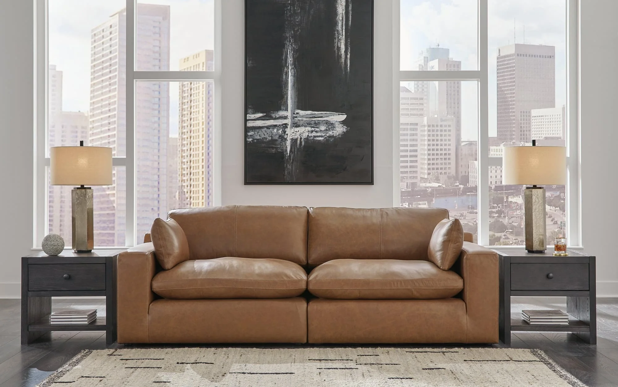 Emilia Caramel 2-Piece Sectional Loveseat - Image 1