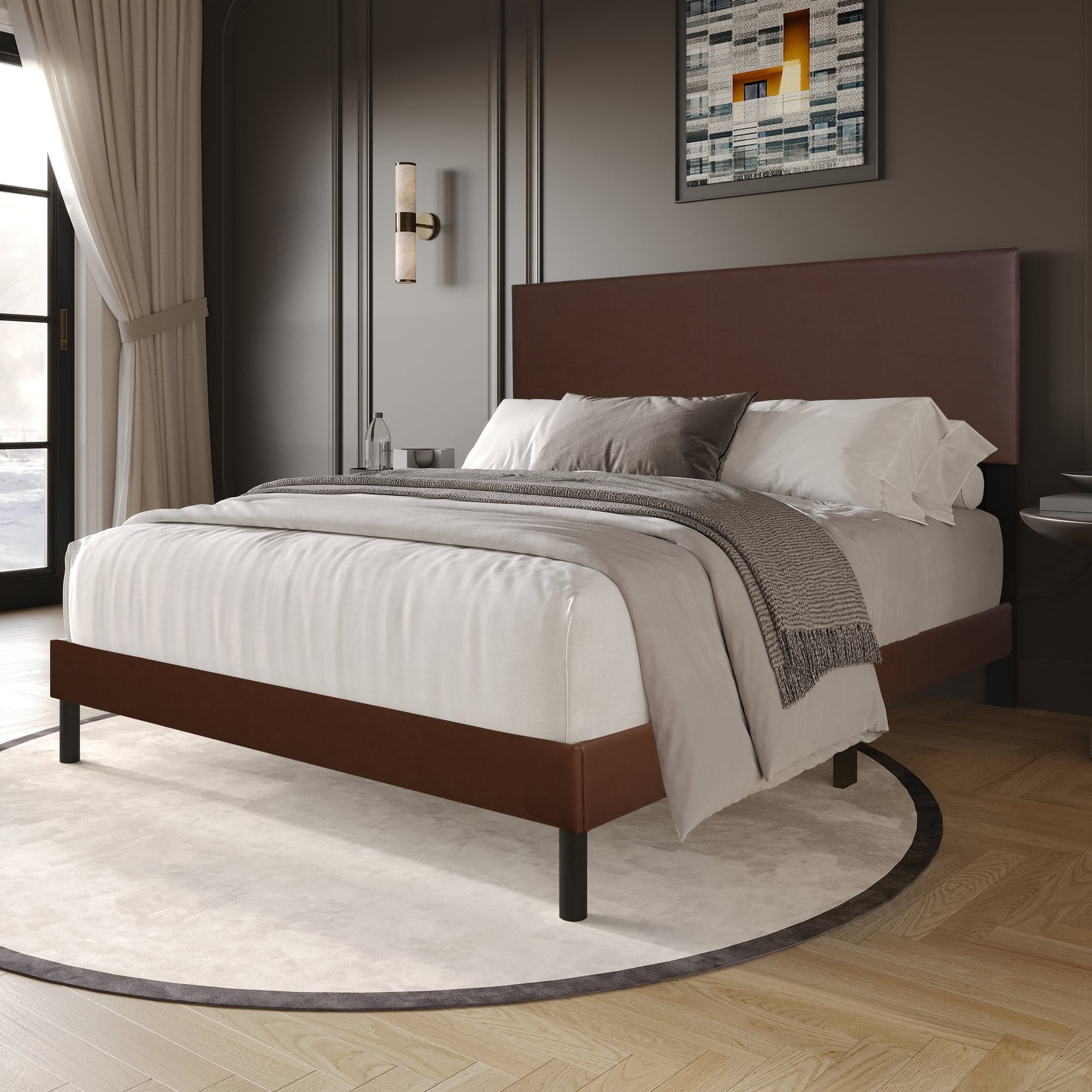Helen Brown PU Platform Full Bed - Image 1