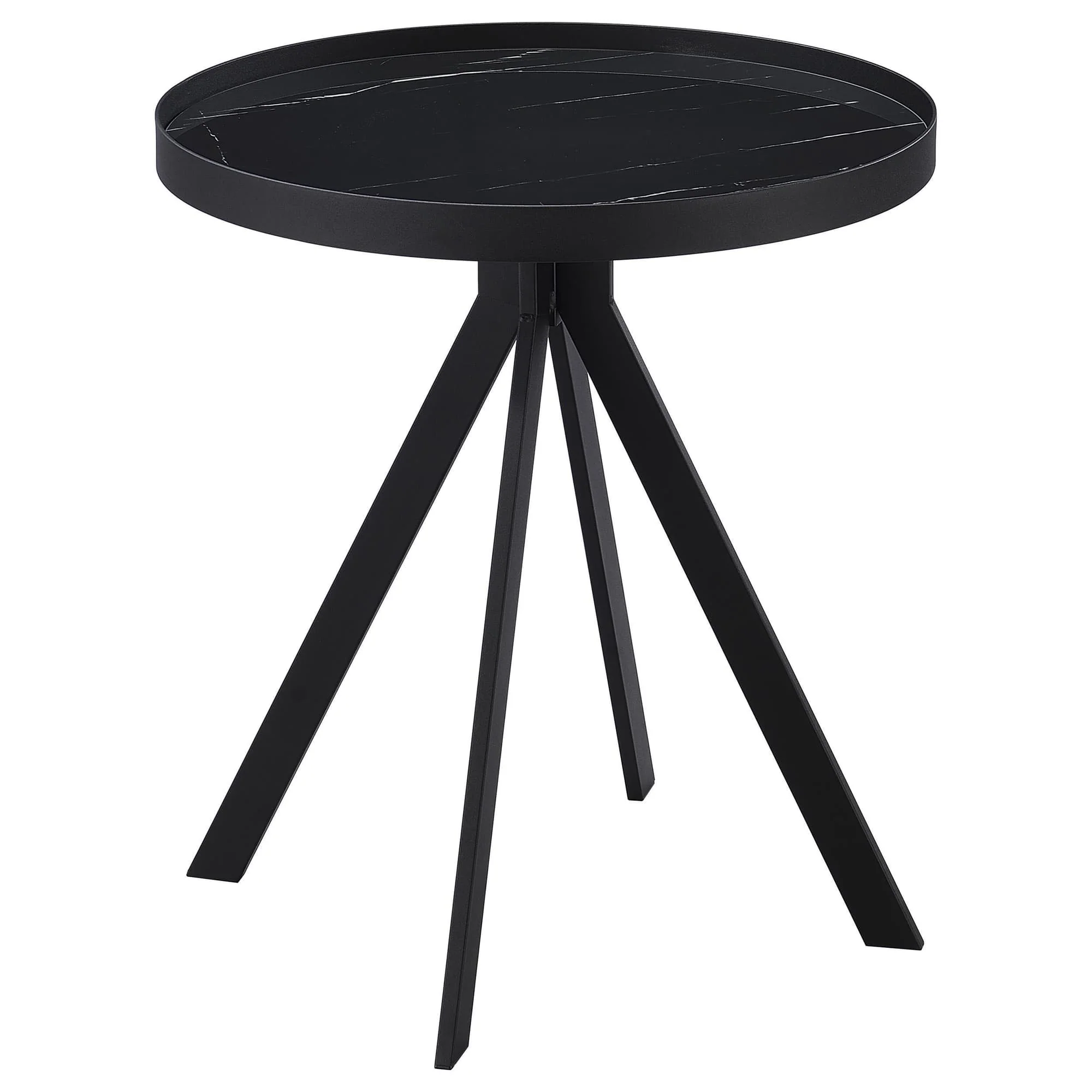 Briggs Round Marble Printed Glass Top End Table Black - Image 1