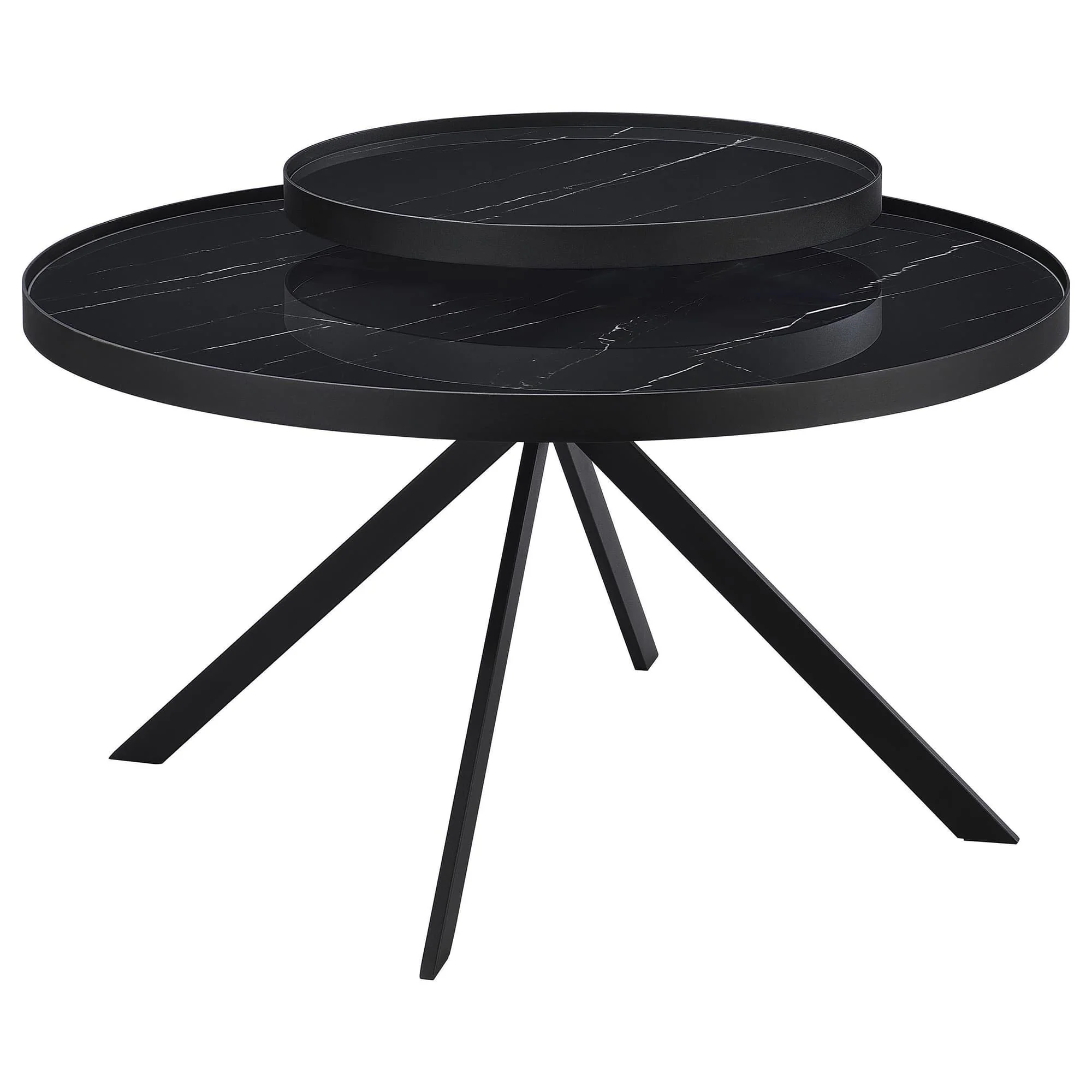 Briggs Round Marble Printed Glass Top Coffee Table Black - Image 1