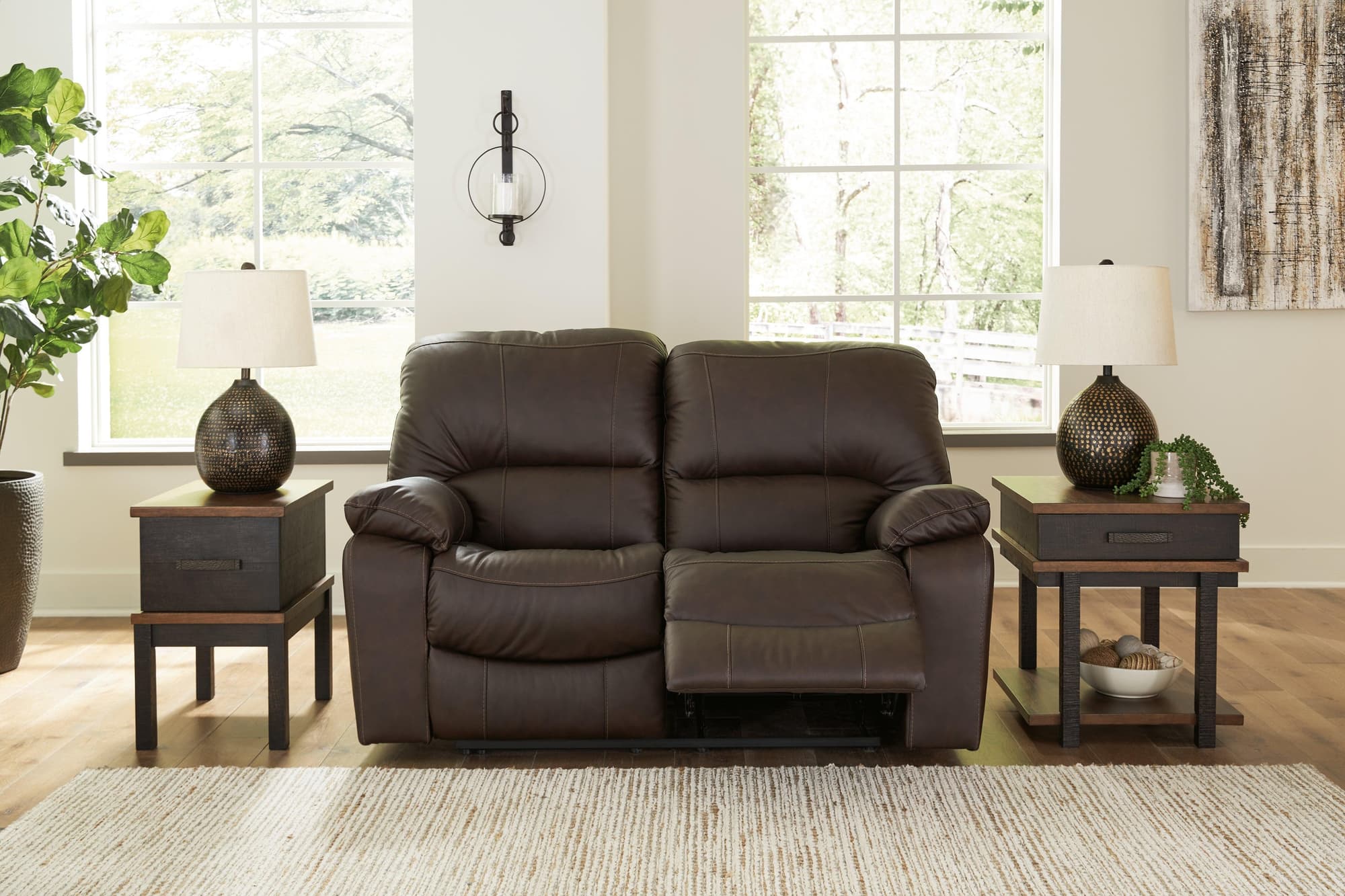 Leesworth Dark Brown Leather Power Reclining Loveseat - Image 1