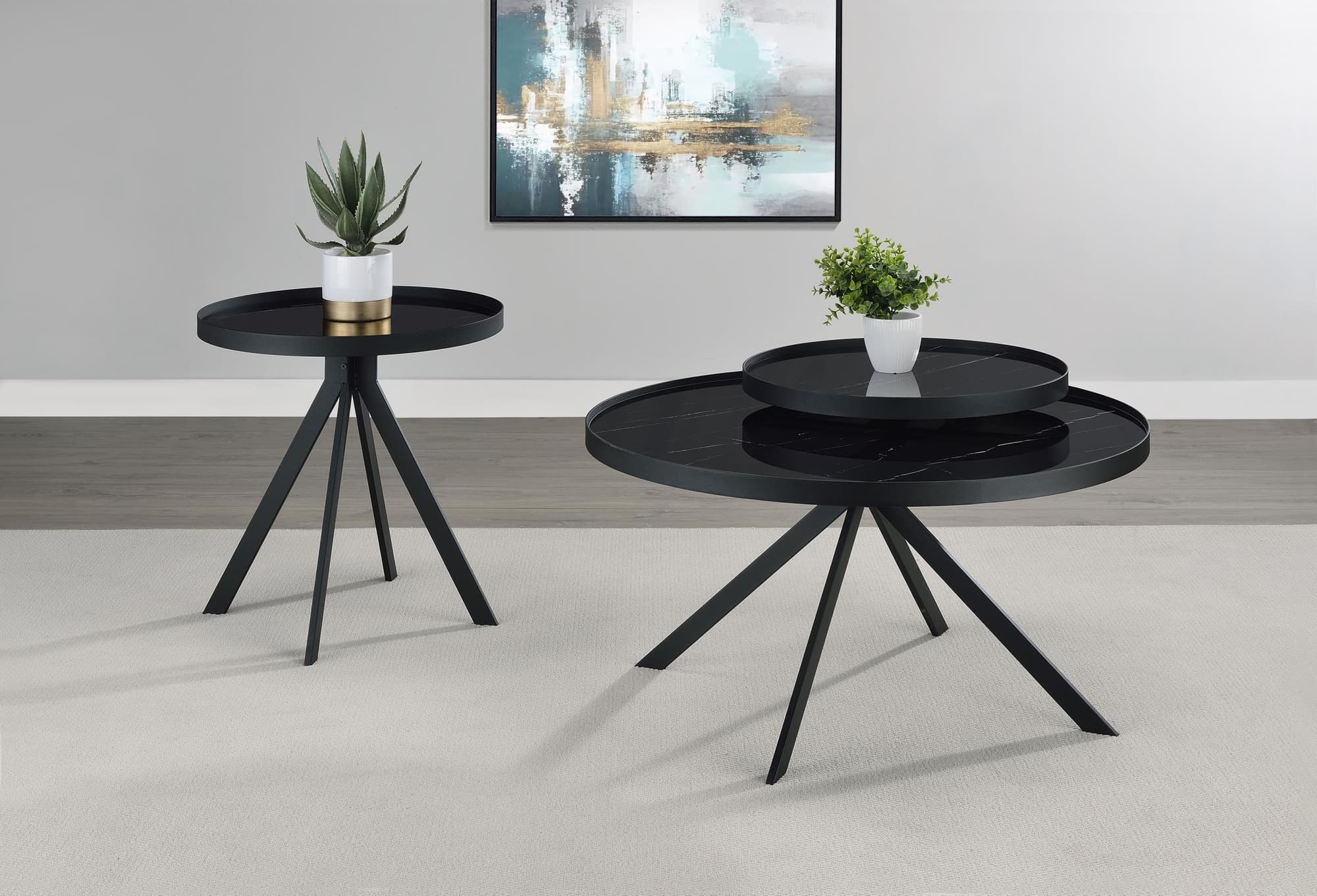 Briggs 2-piece Round Coffee and End Table Set Black - Image 1