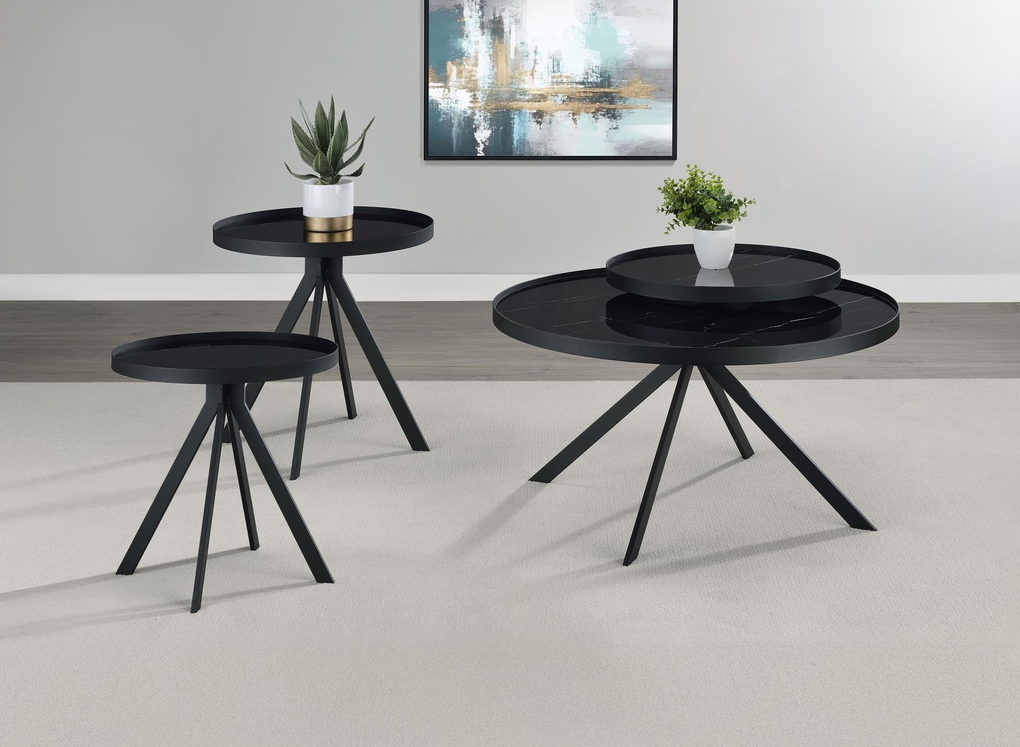 Briggs 3-piece Round Coffee and End Table Set Black - Image 1