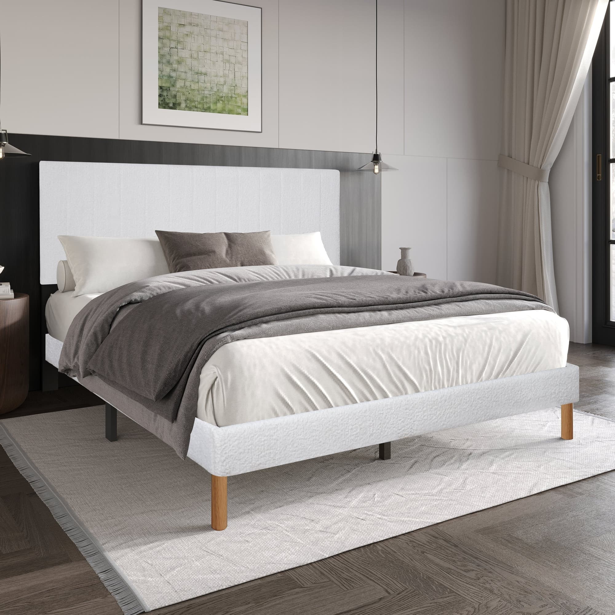 Heiden White Upholstered Platform Queen Bed - Image 1