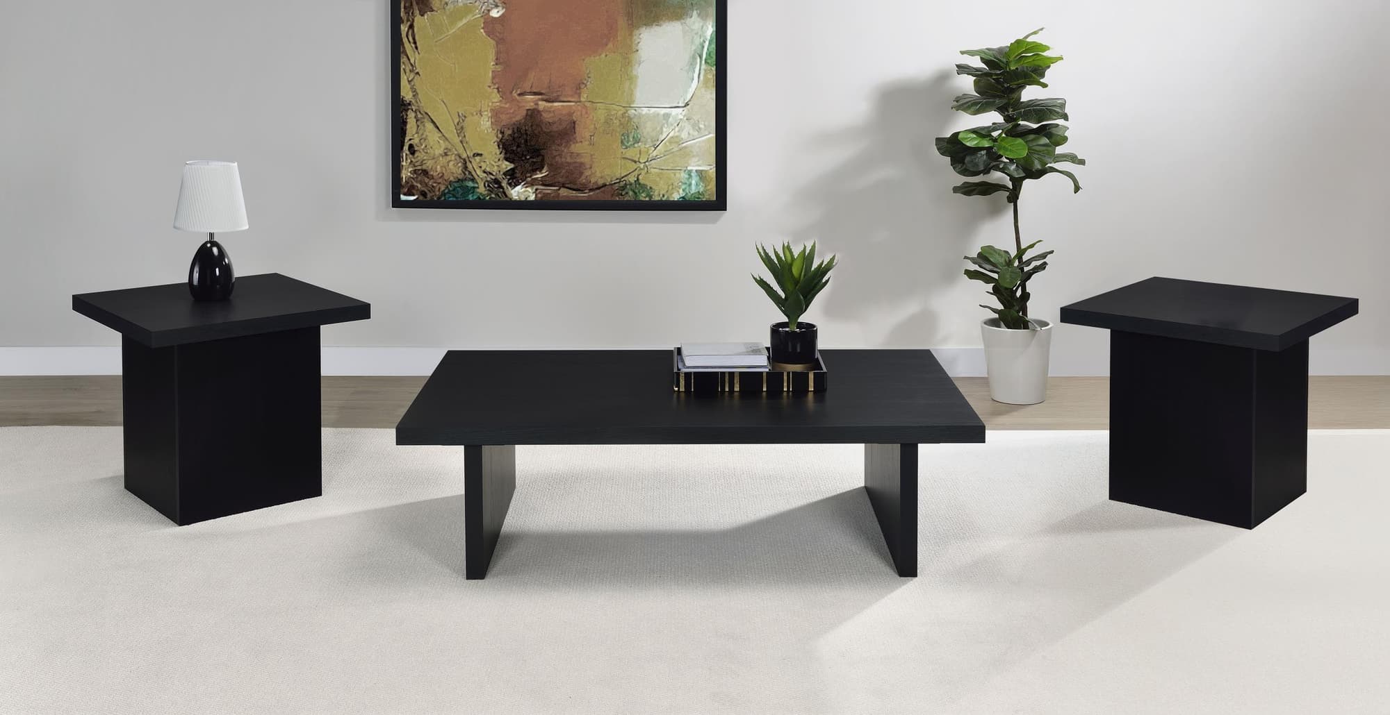 Max 3-piece Rectangular Coffee and End Table Set Black - Image 1