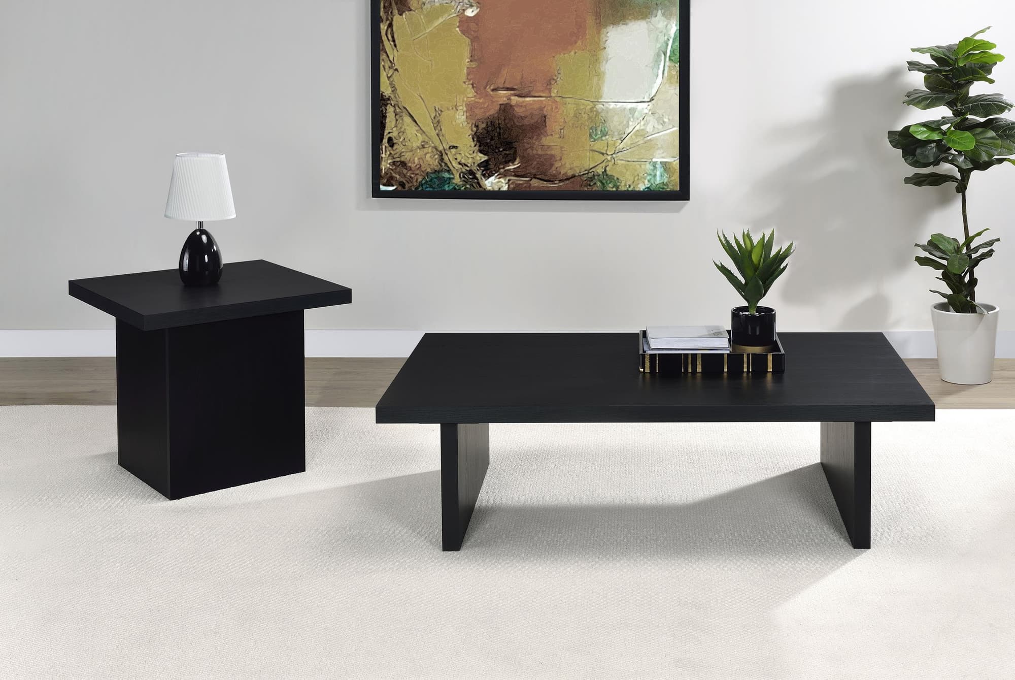 Max 2-piece Rectangular Coffee and End Table Set Black - Image 1