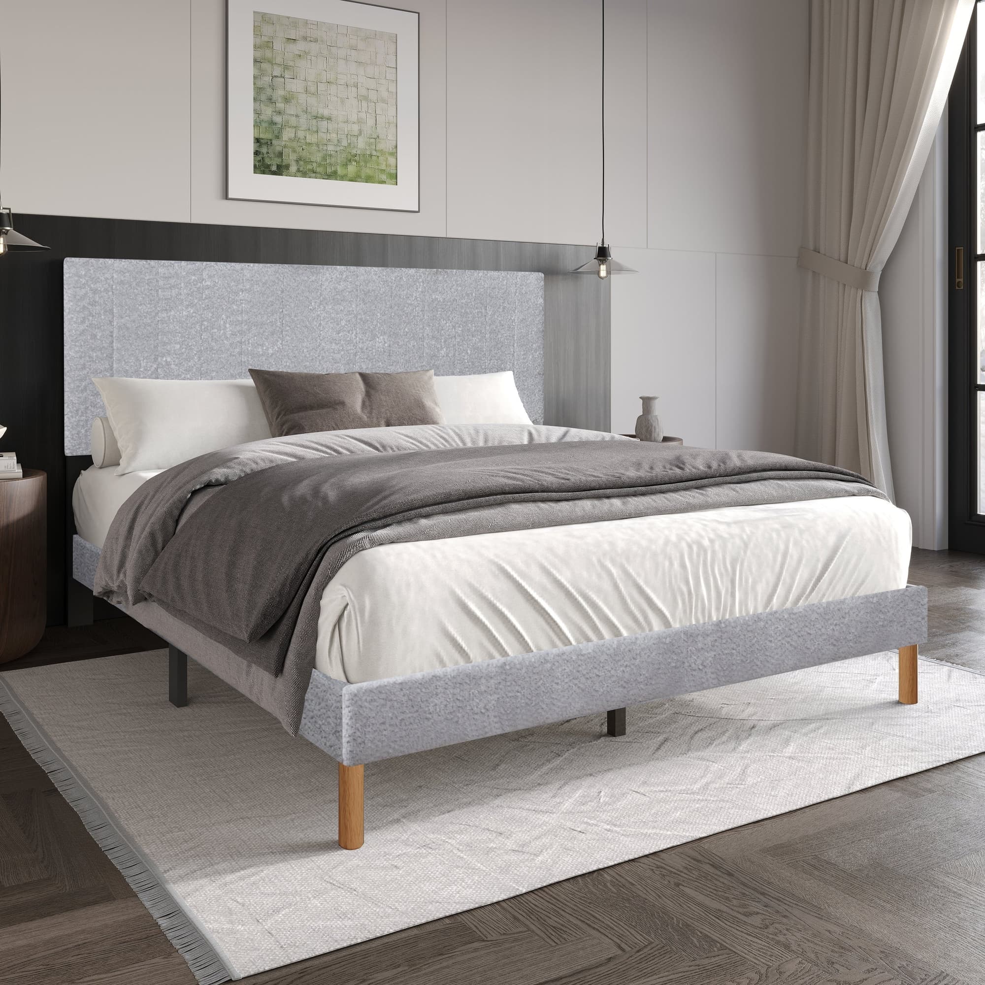 Heiden Light Gray Upholstered Platform Twin Bed - Image 1