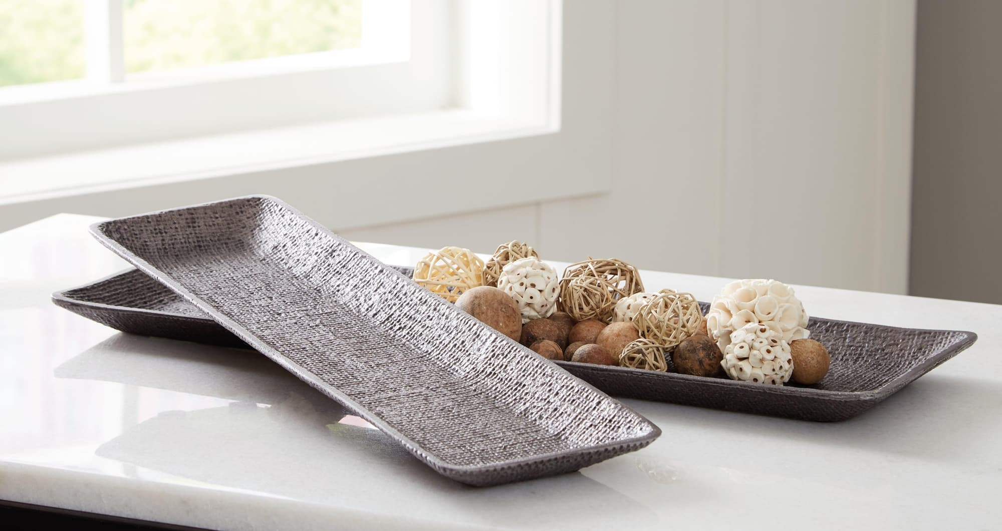 Garekton Pewter Finish Tray (Set of 2)