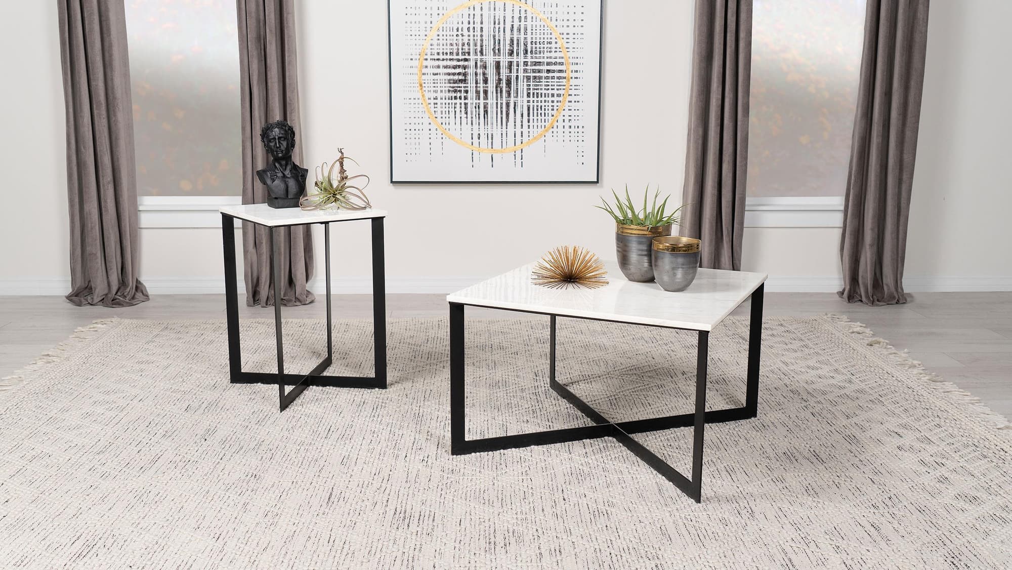 Tobin 2-piece Marble Top Coffee and End Table Set White - Image 1