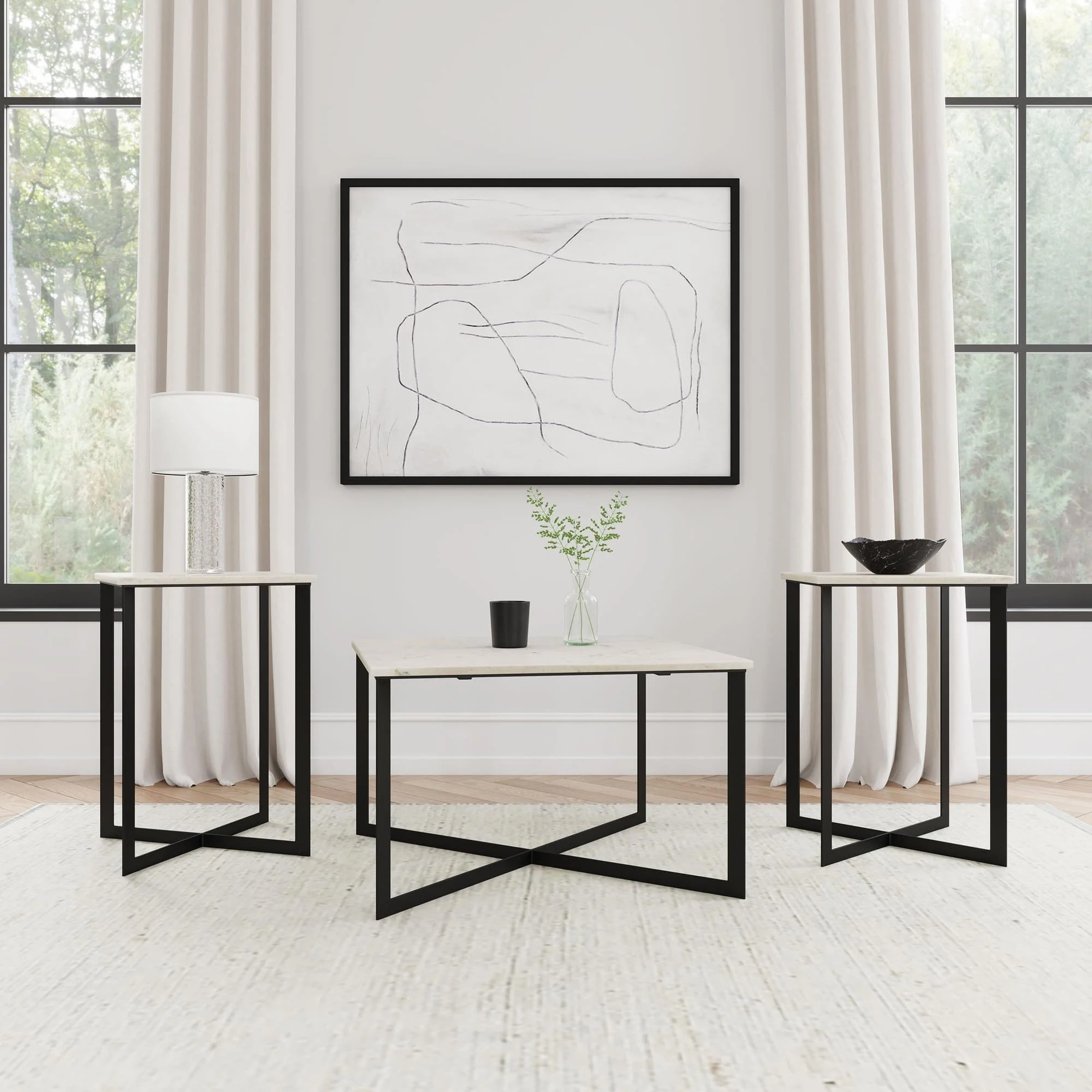 Tobin 3-piece Marble Top Coffee and End Table Set White - Image 1