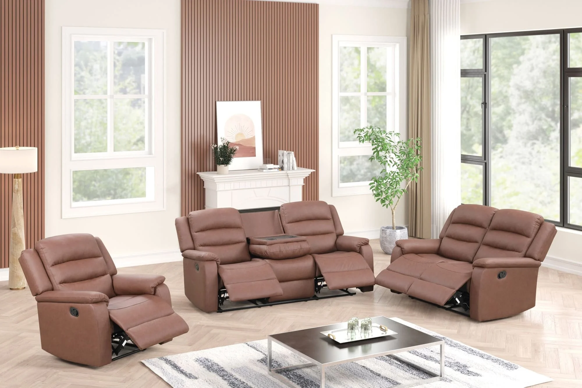 Hope Brown Polyester 3-Piece Reclining Set - Image 1
