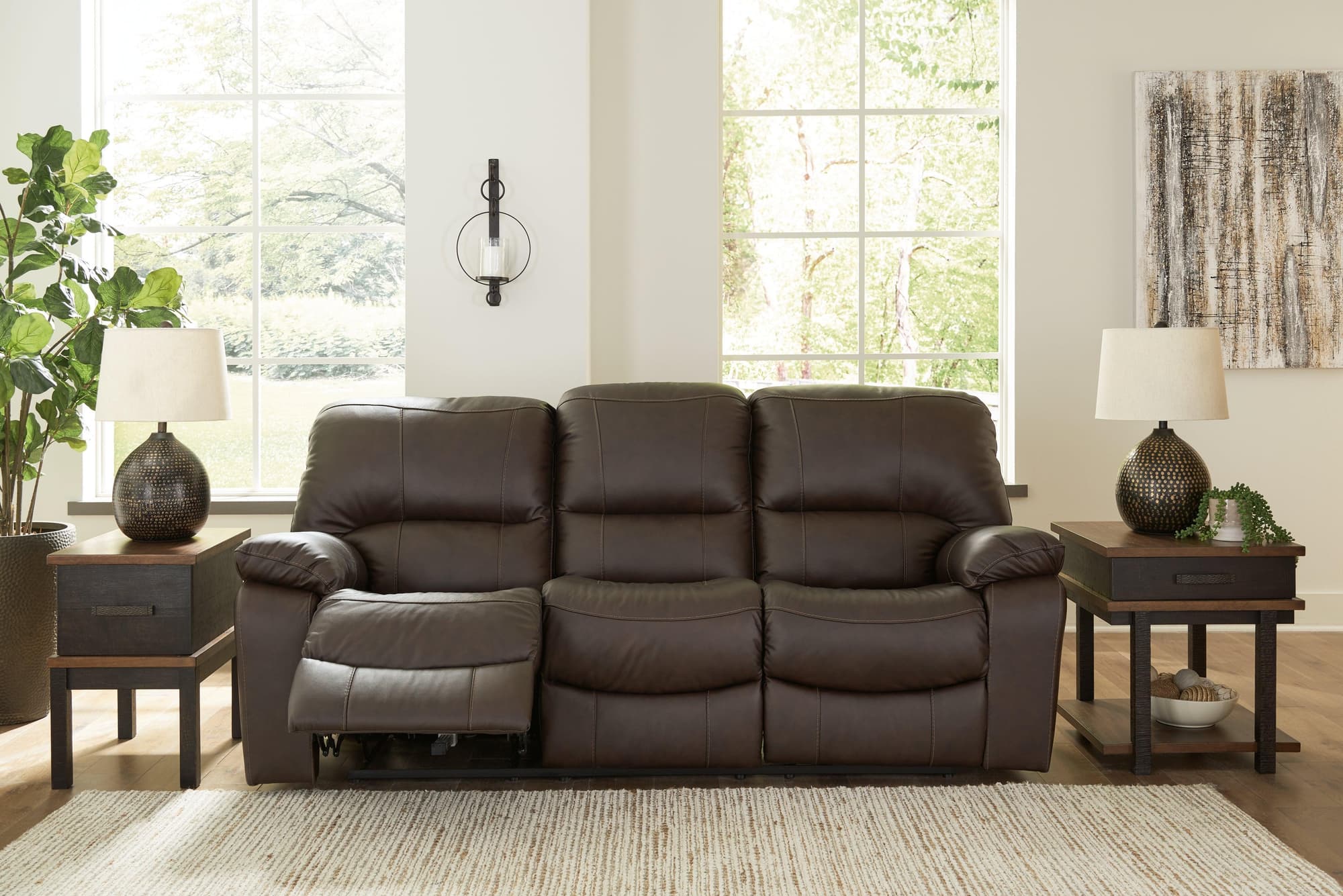 Leesworth Dark Brown Leather Power Reclining Sofa - Image 1