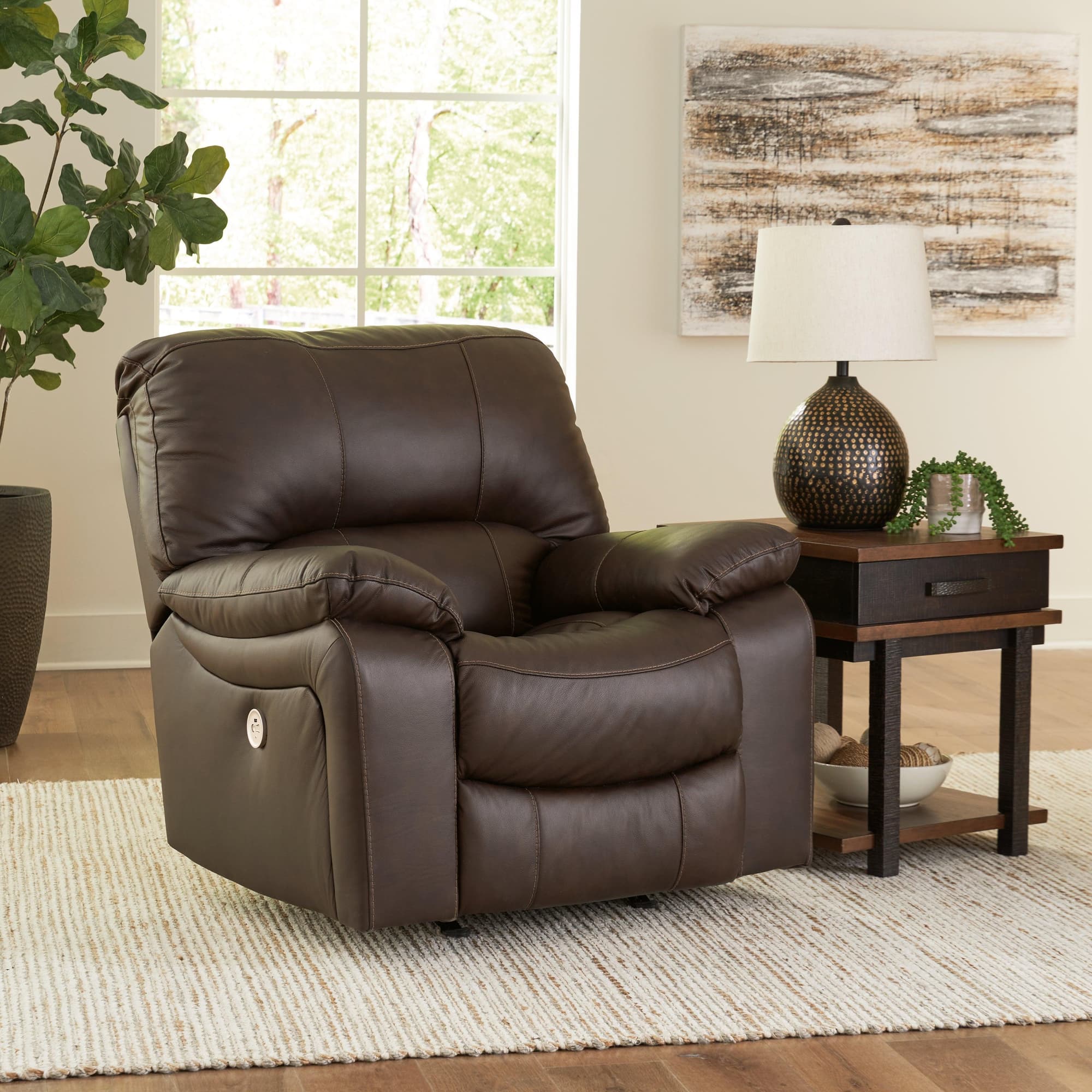 Leesworth Dark Brown Leather Power Recliner - Image 1