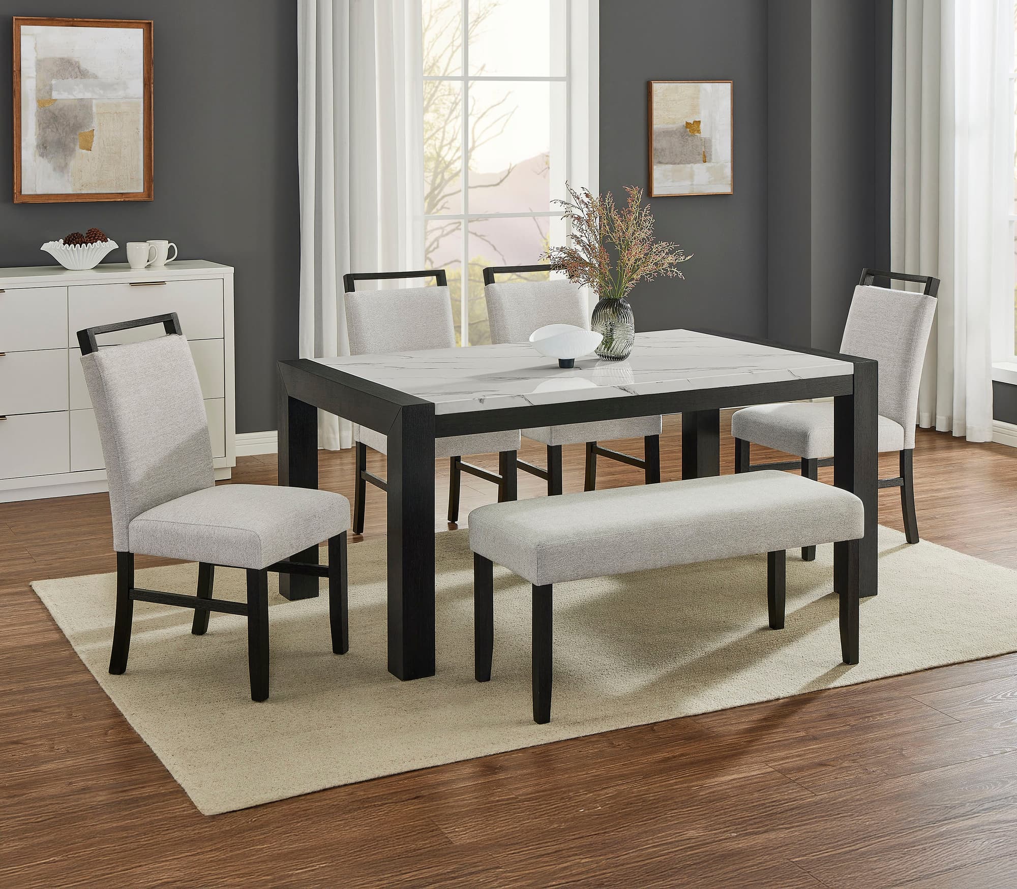 Jules Light Gray Faux Marble Dining Room Set - Image 1