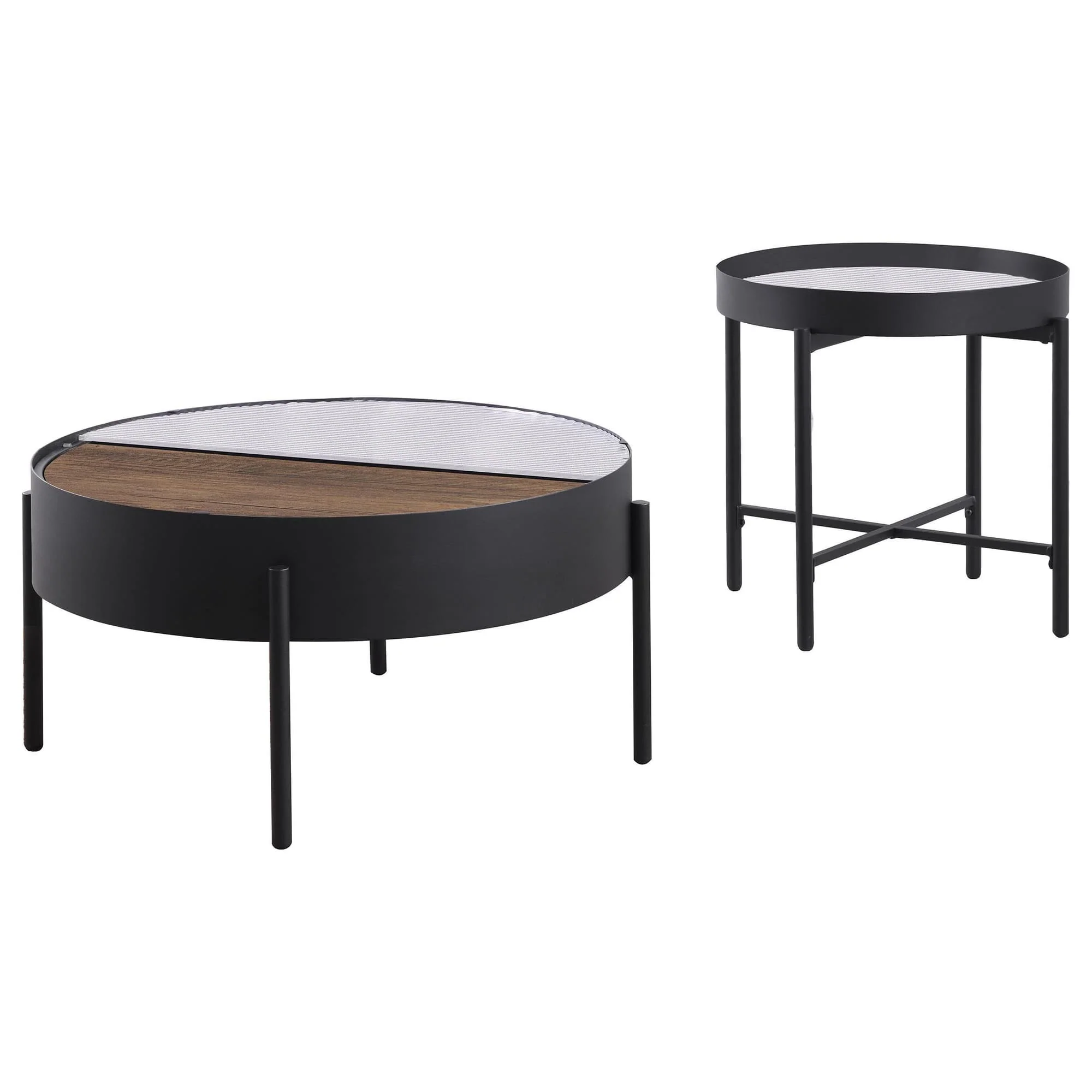 Ozella 2-piece Round Coffee and End Table Set Sandy Black - Image 1