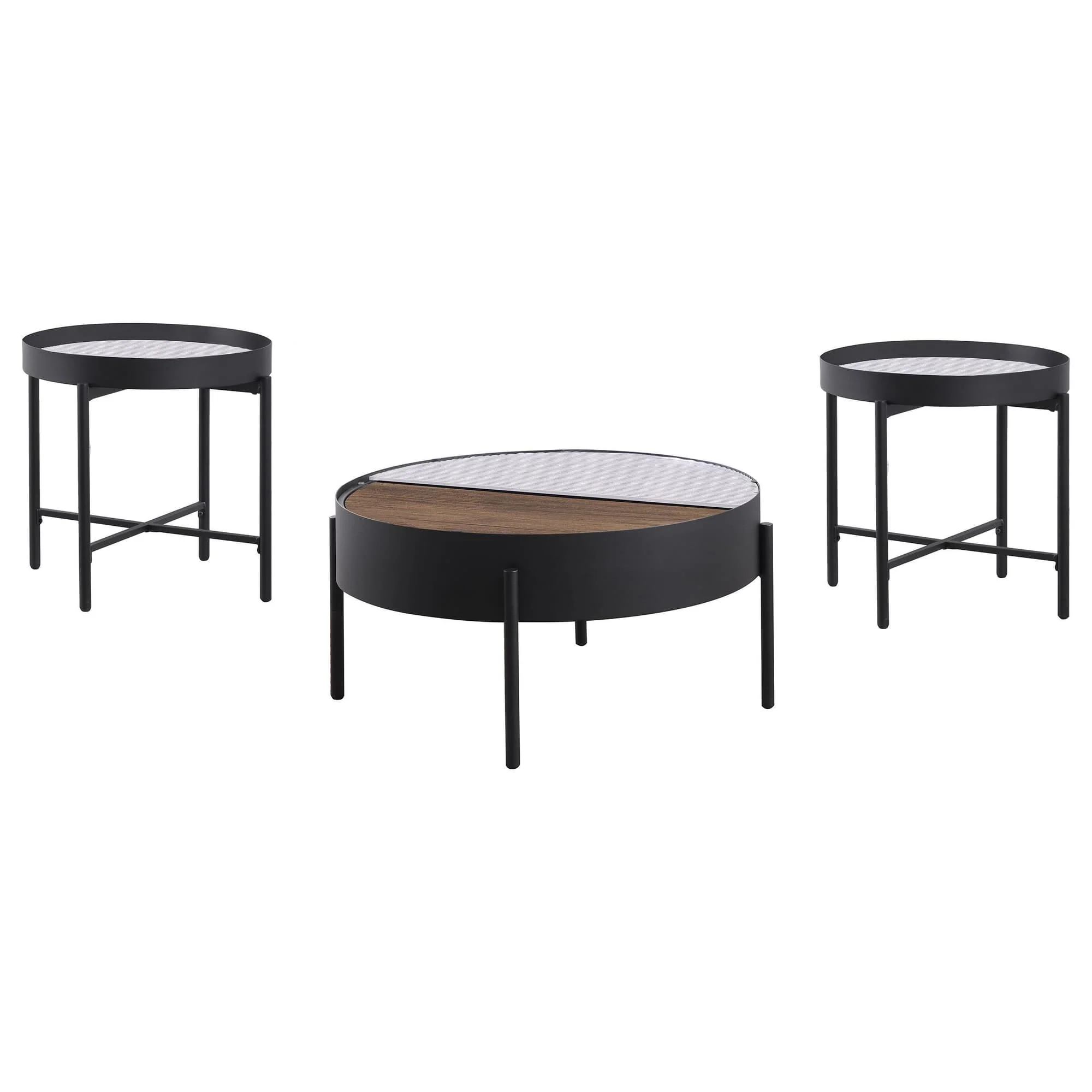 Ozella 3-piece Round Coffee and End Table Set Sandy Black - Image 1