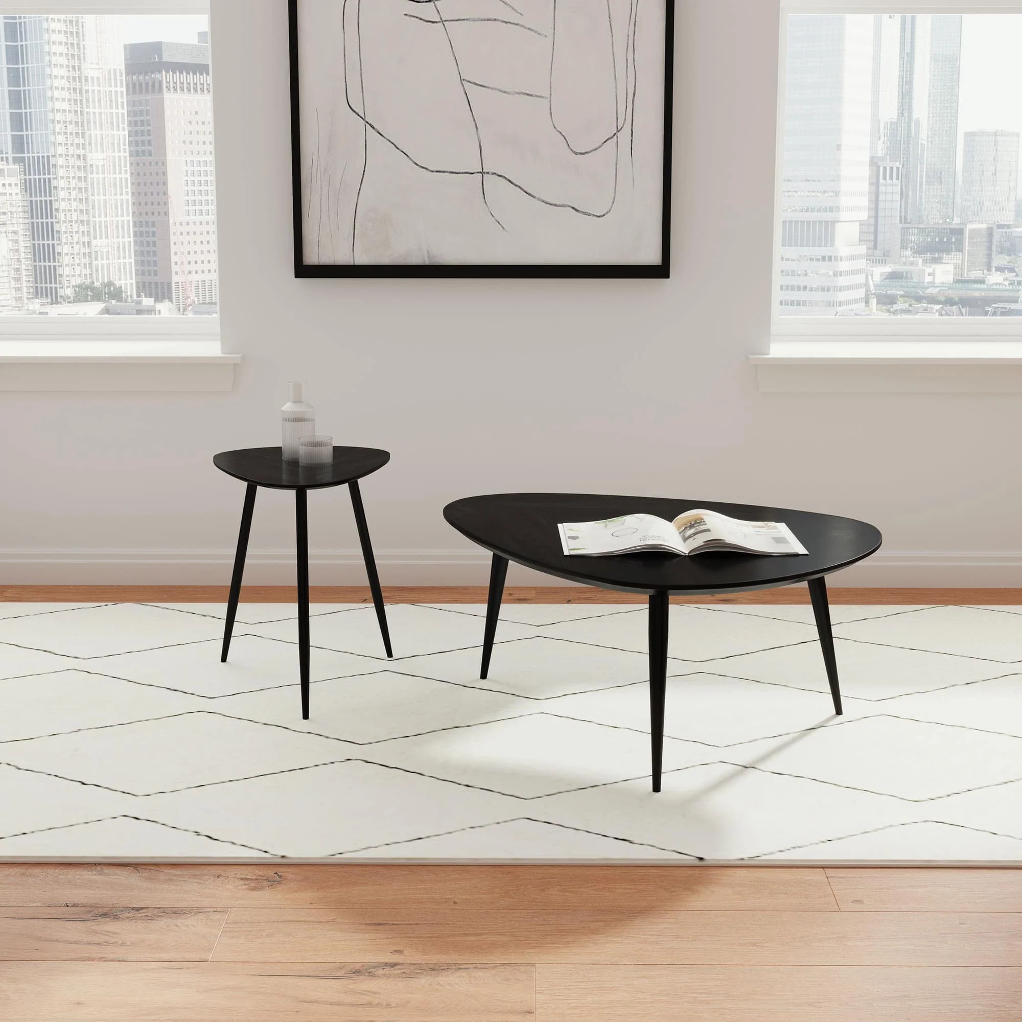 Odessa 2-piece Triangular Coffee and End Table Set Black - Image 1
