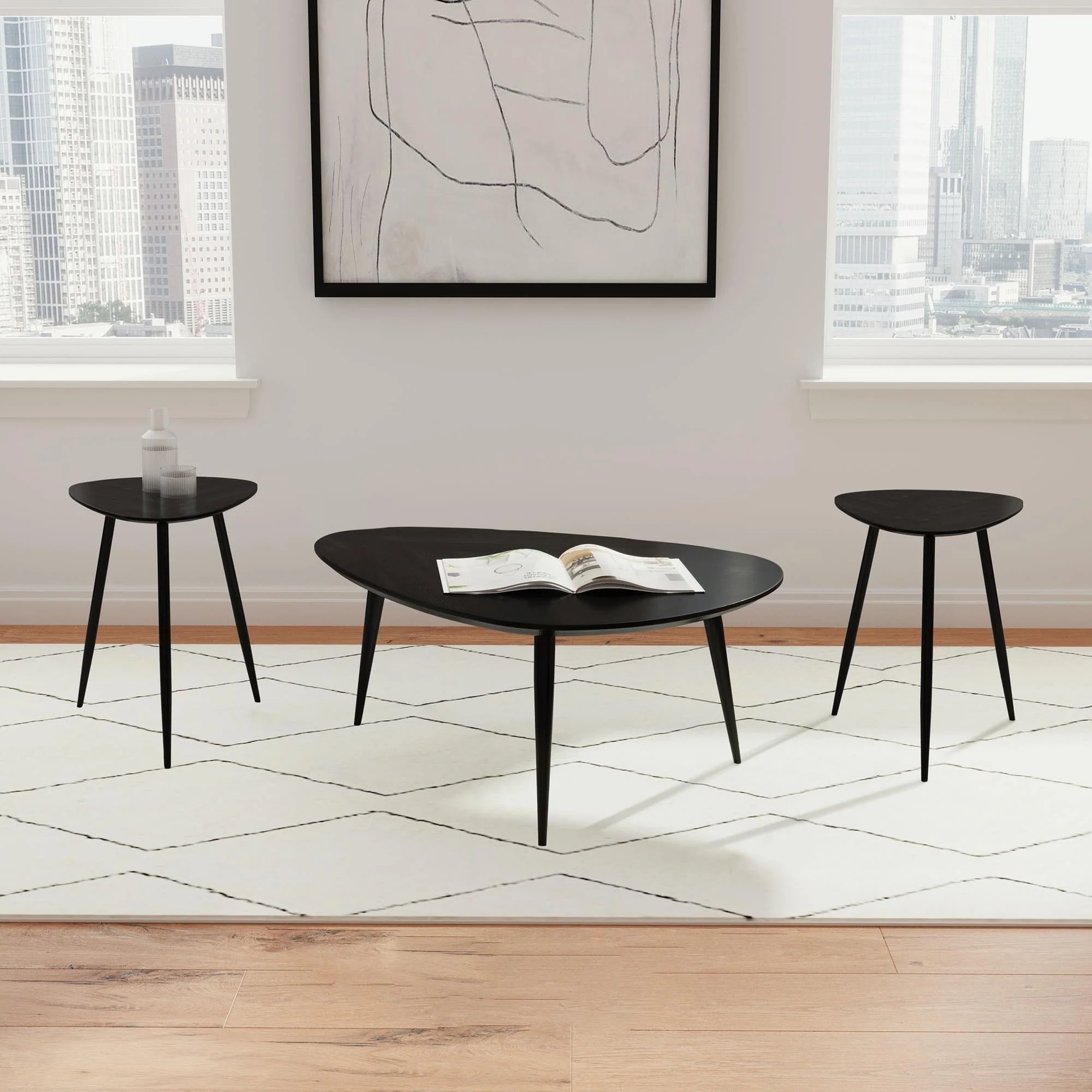 Odessa 3-piece Triangular Coffee and End Table Set Black - Image 1