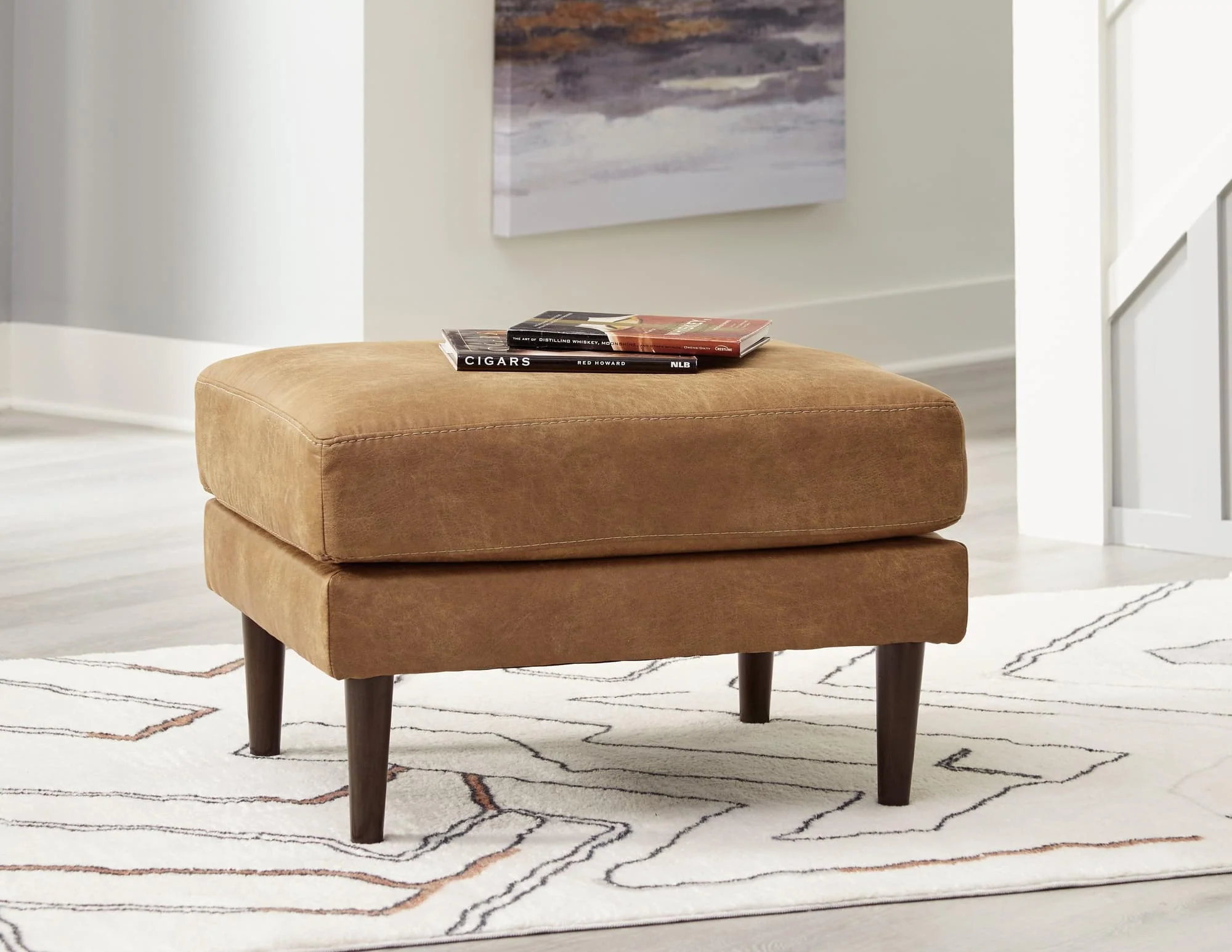Telora Caramel Microfiber Ottoman - Image 1
