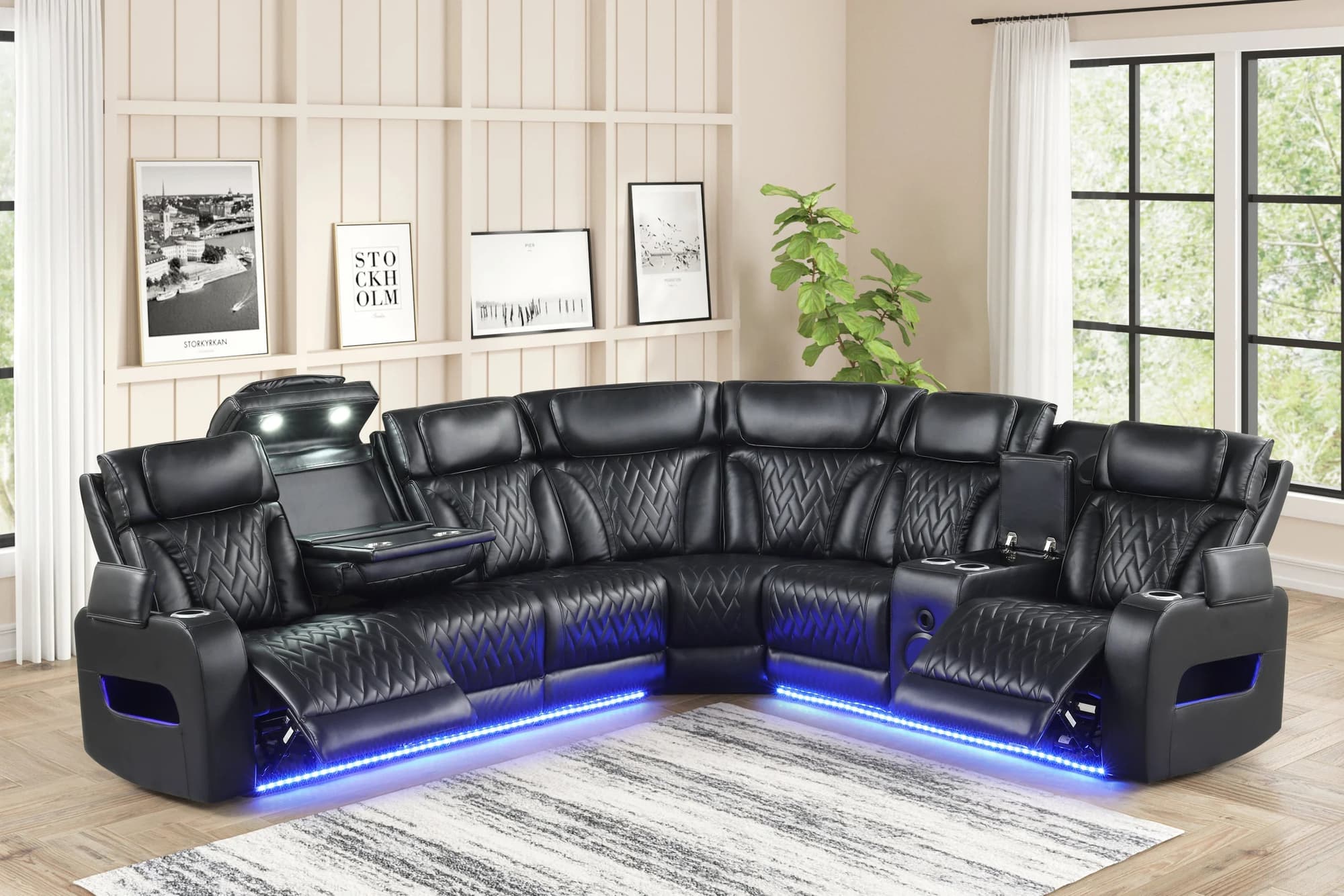 Barcelona Black Power Reclining Sectional w Power Headrests - Image 1