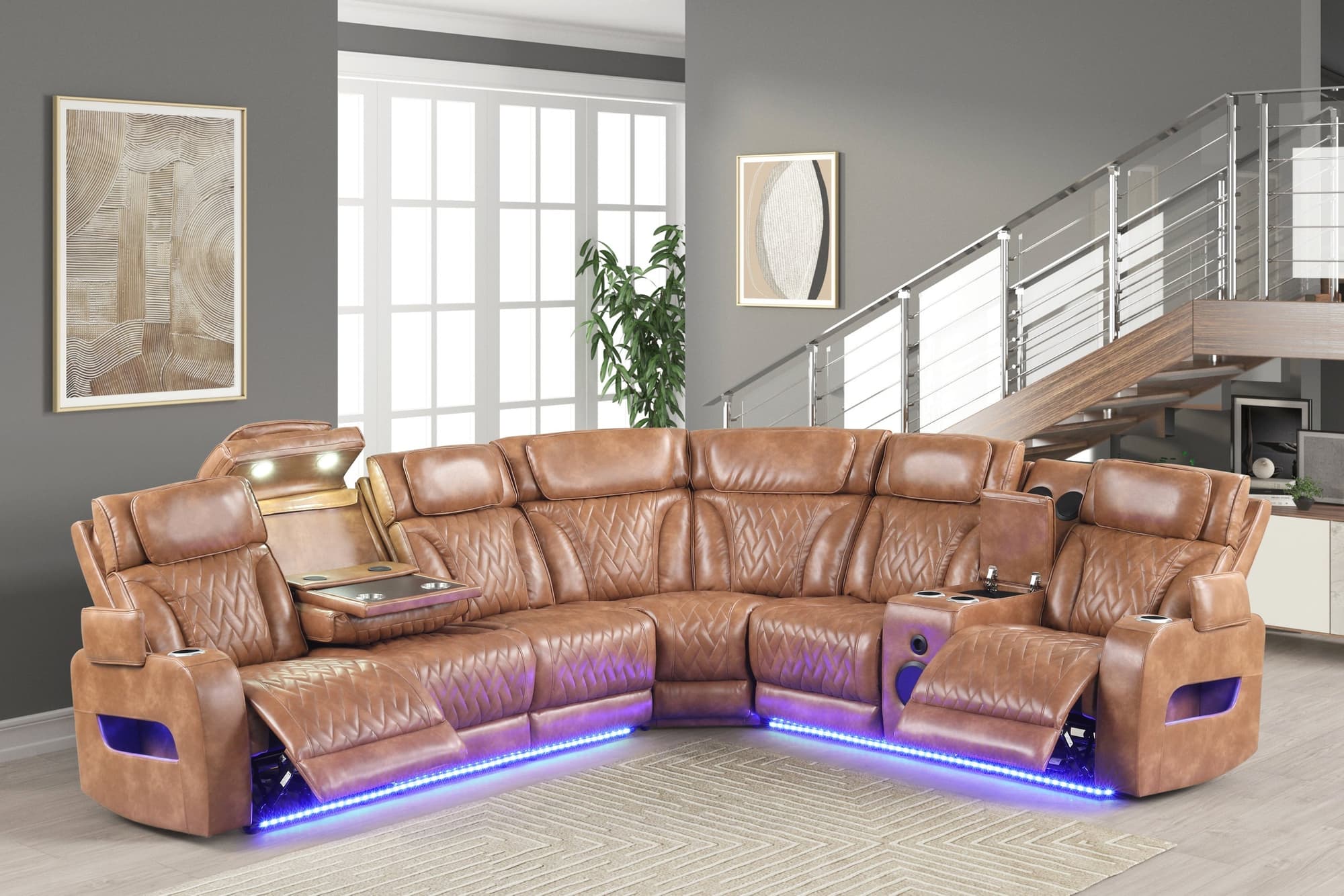 Barcelona Brown Power Reclining Sectional w Power Headrests - Image 1