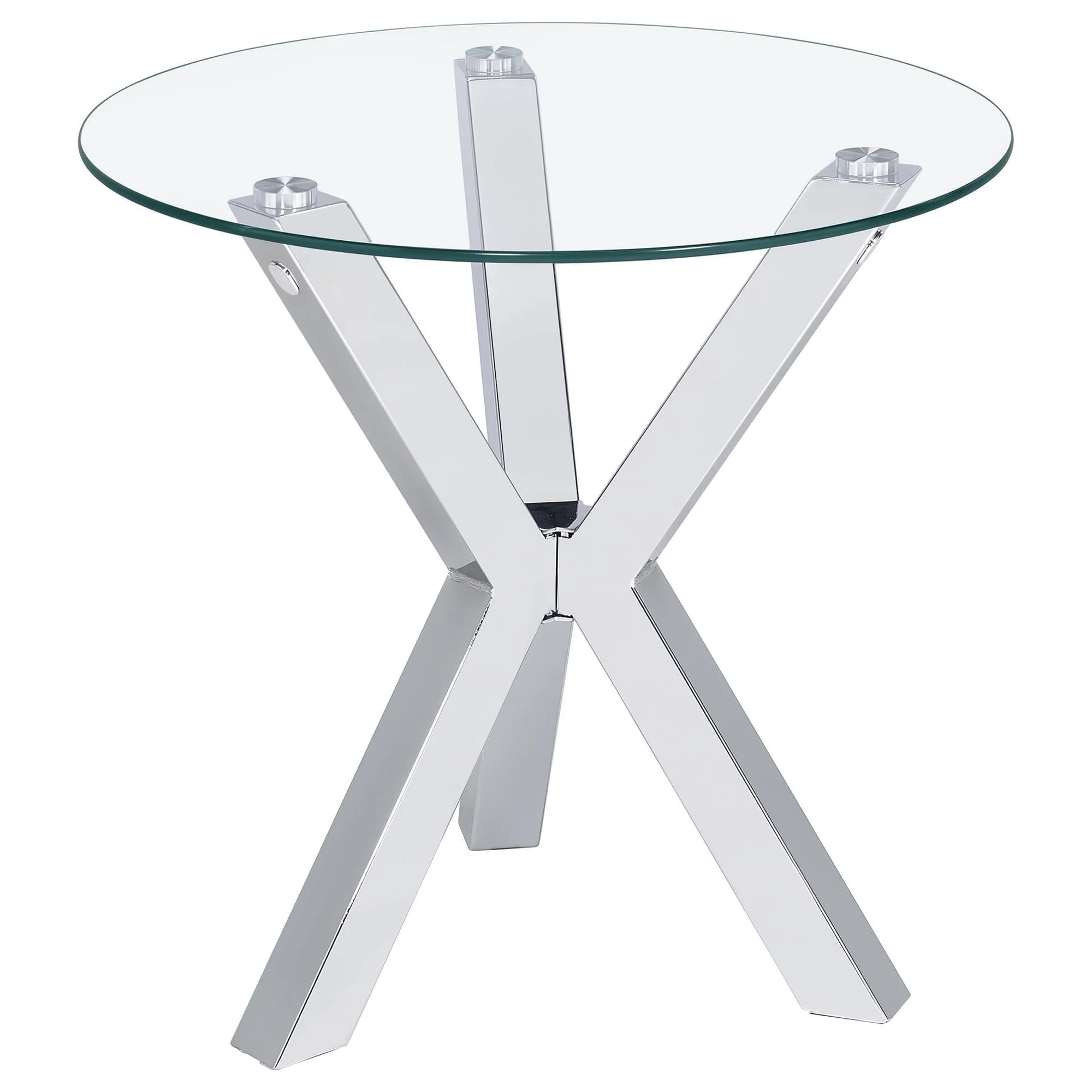 Kenzie Round Tempered Glass Top End Side Table Chrome - Image 1