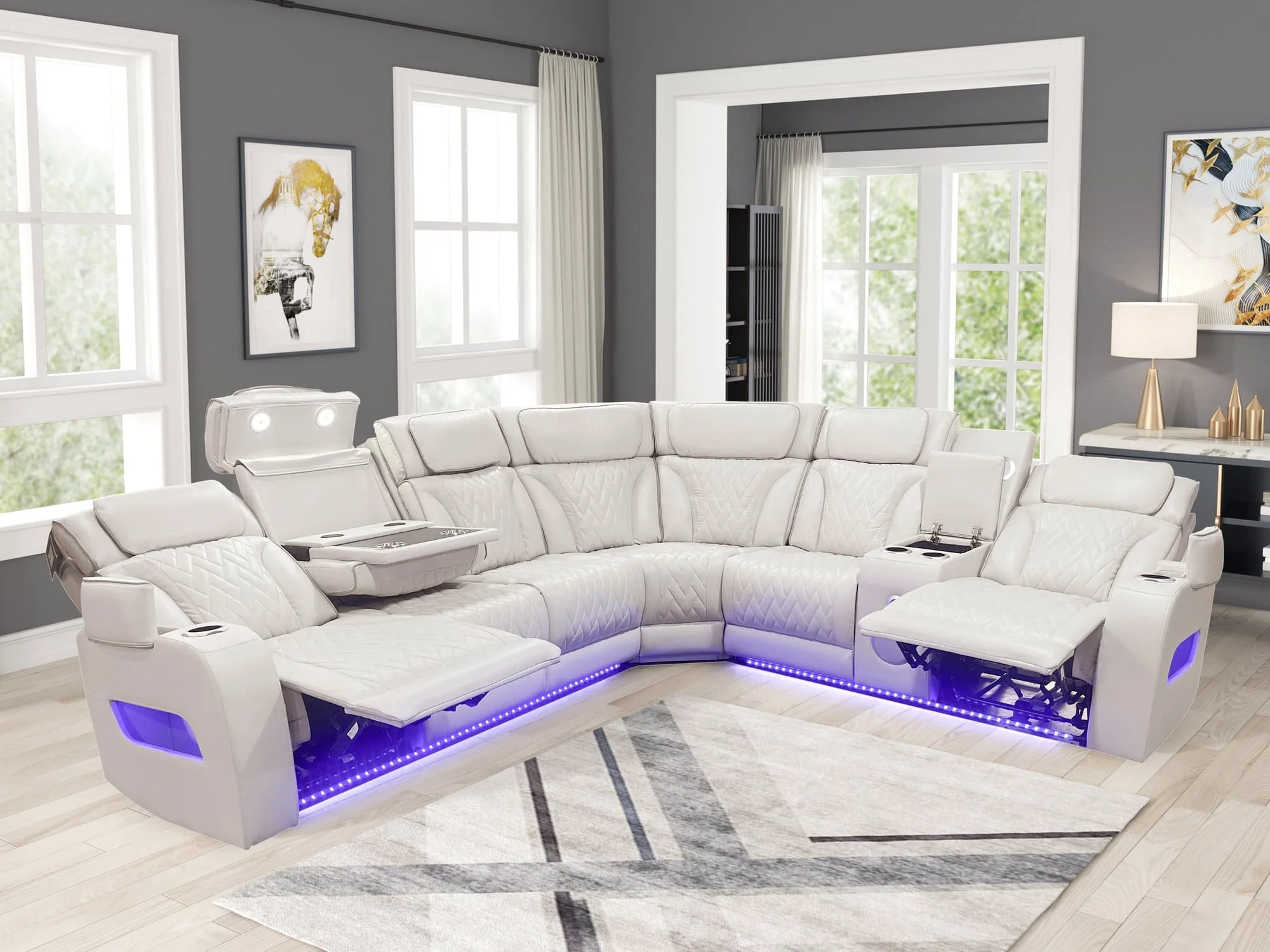 Barcelona Sand Power Reclining Sectional w Power Headrests - Image 1