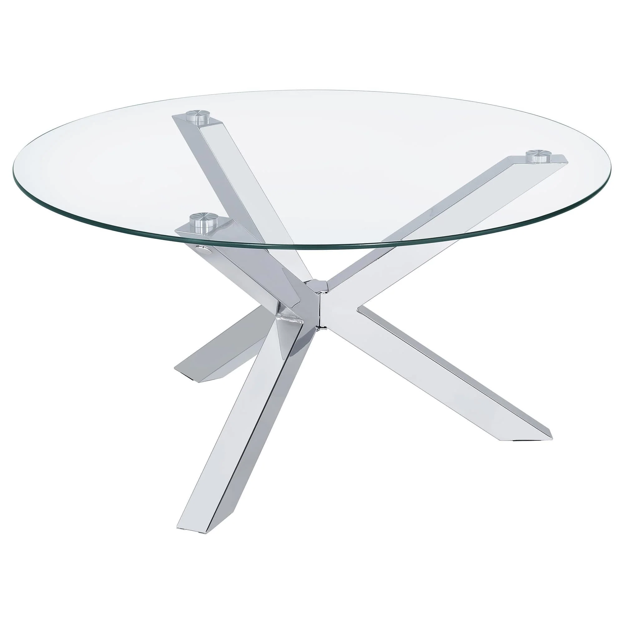 Kenzie Round Tempered Glass Top Cocktail Coffee Table Chrome - Image 1