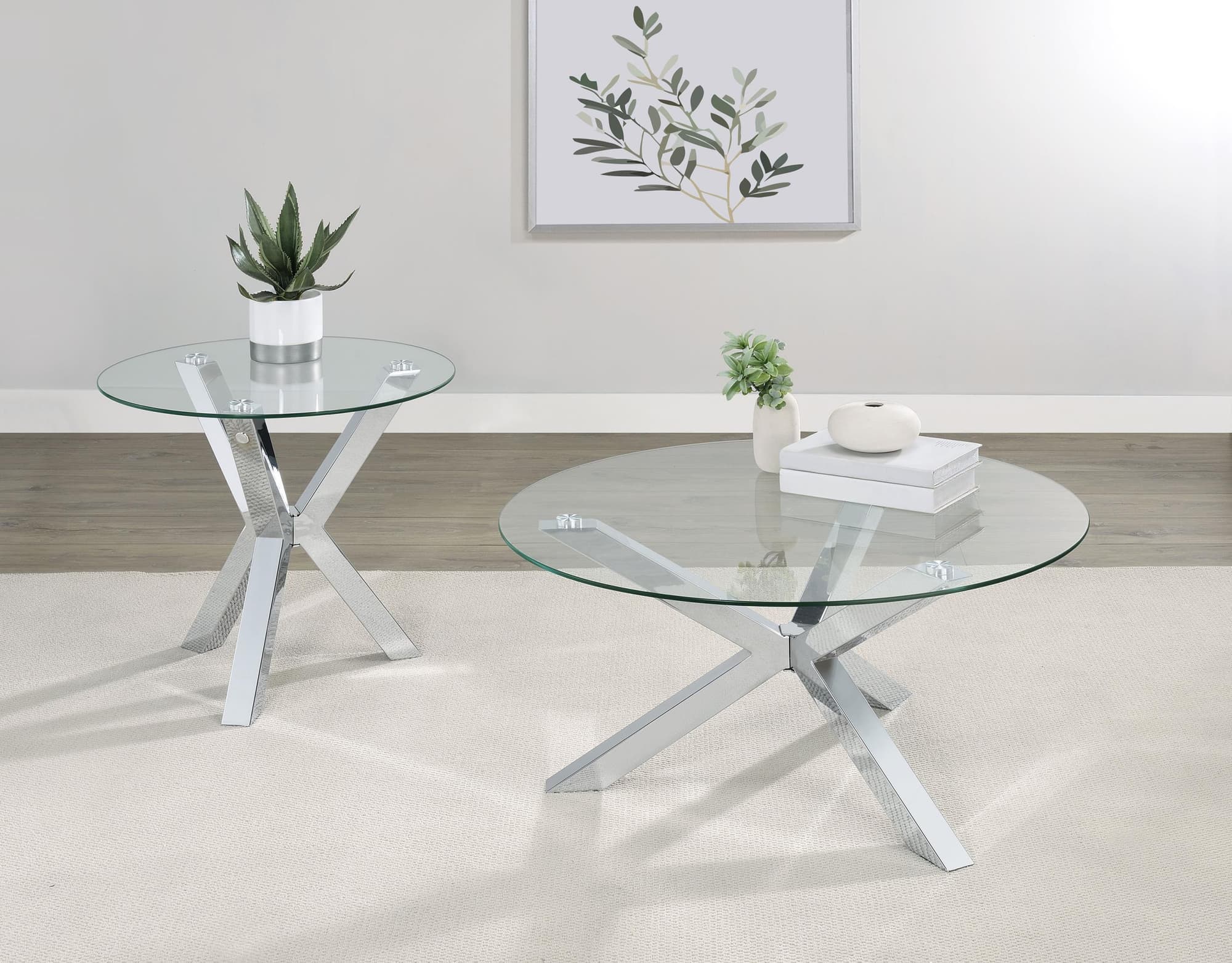 Kenzie 2-piece Round Coffee and End Table Set Chrome - Image 1
