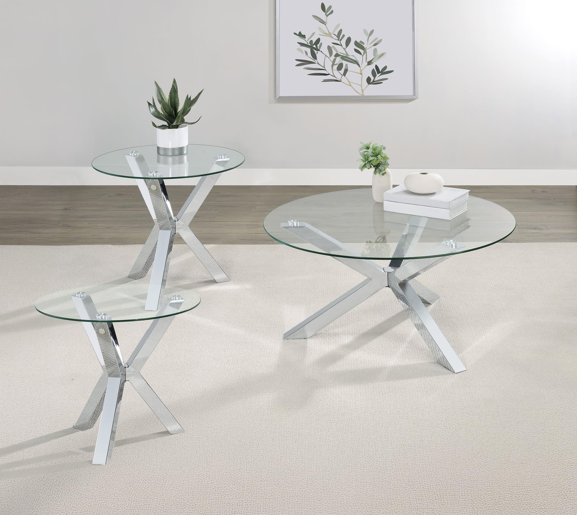 Kenzie 3-piece Round Coffee and End Table Set Chrome - Image 1