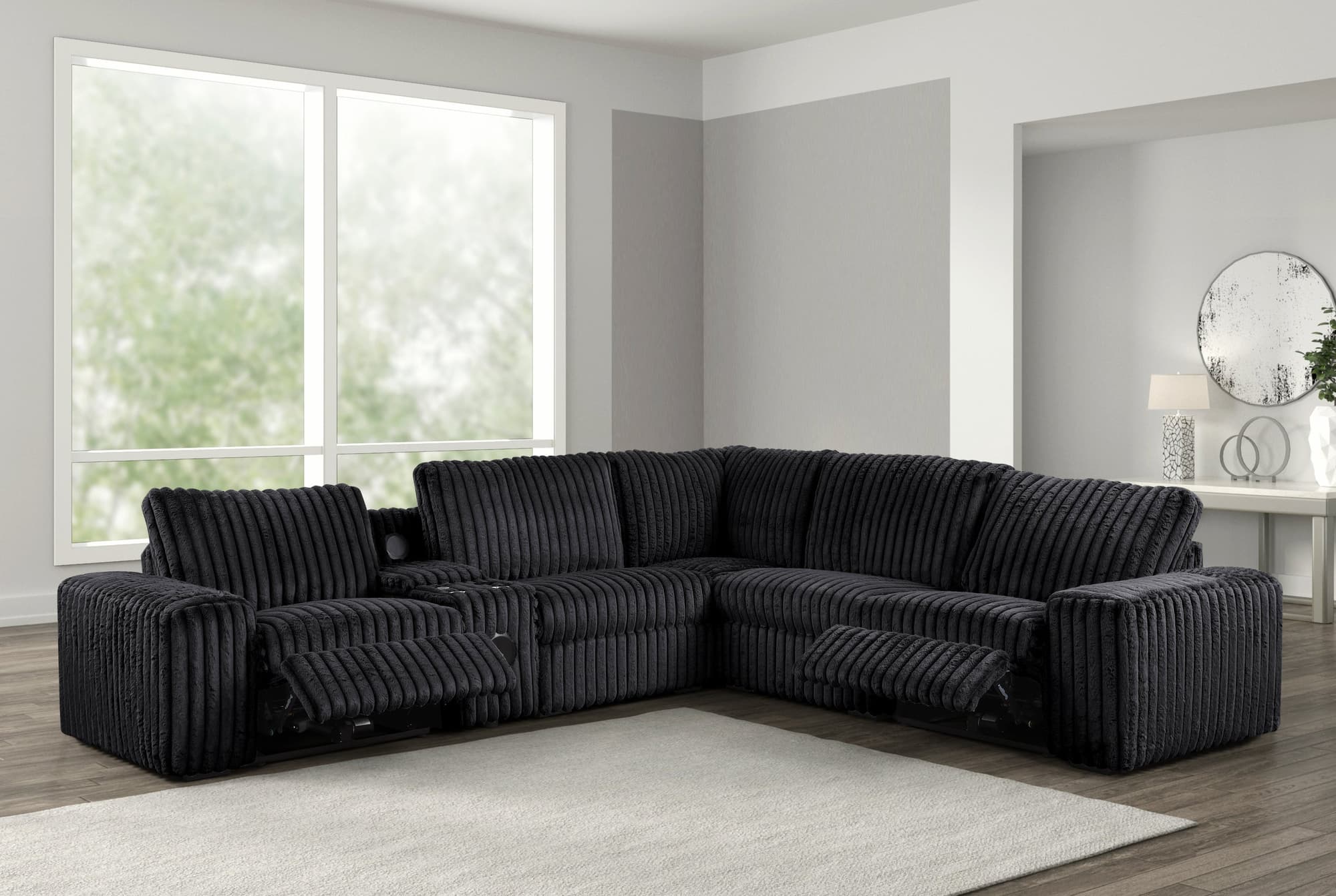 Amelia Onyx Power Reclining Sectional w Bluetooth Speakers - Image 1