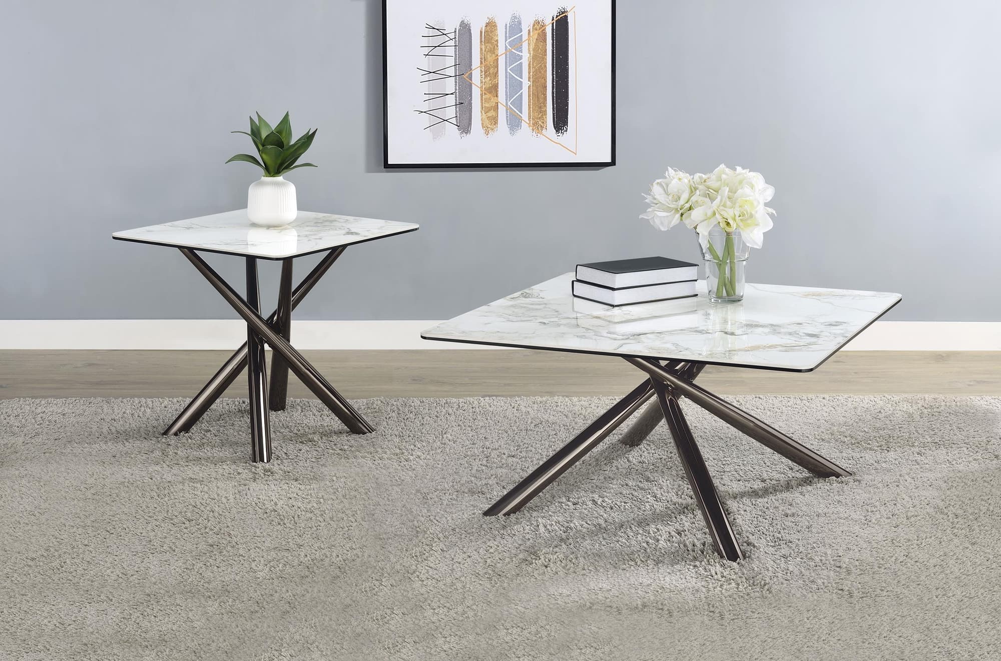 Carvell 2-piece Square Coffee and End Table Set Mirage White - Image 1