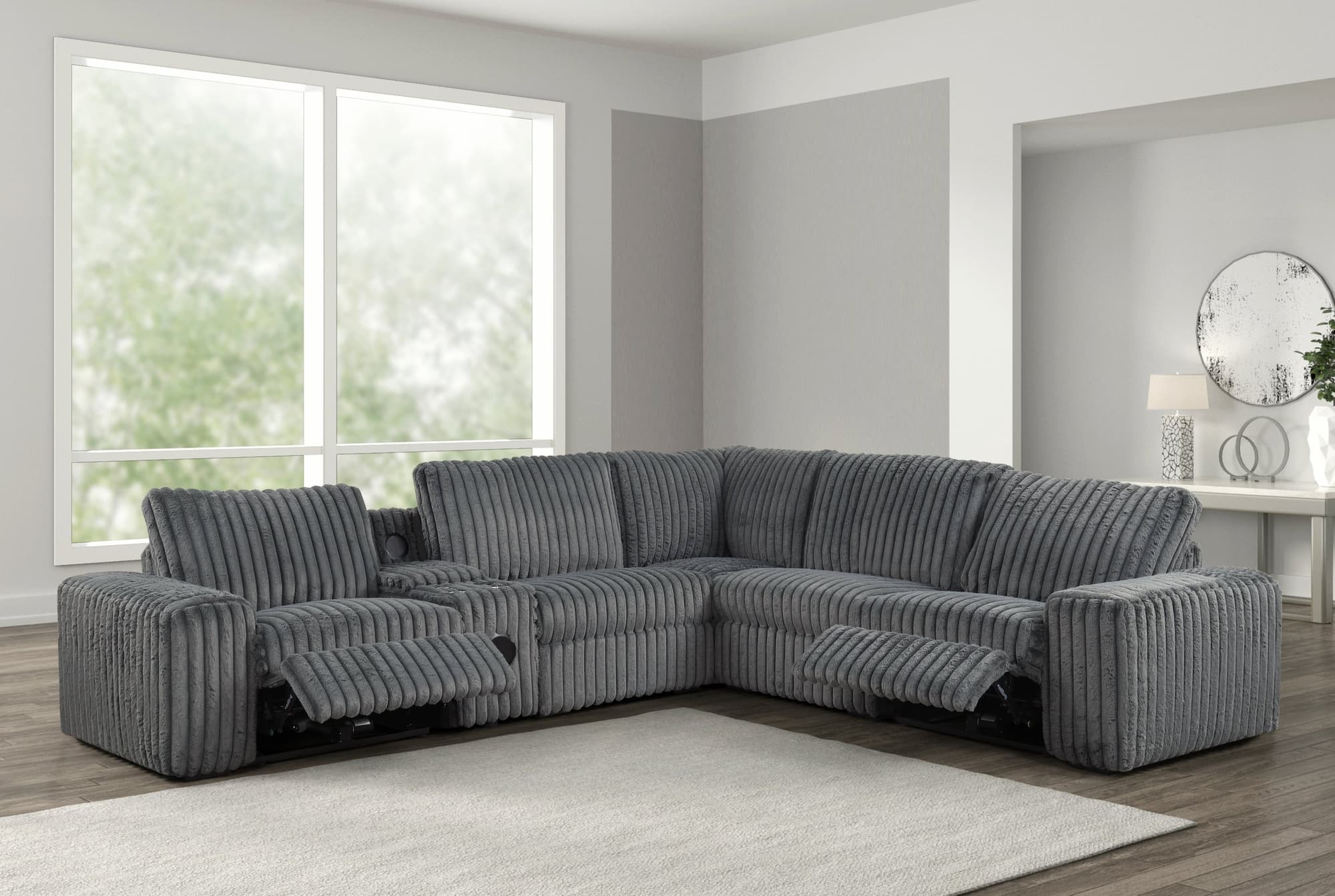 Amelia Charcoal Power Reclining Sectional w Bluetooth Speakers - Image 1