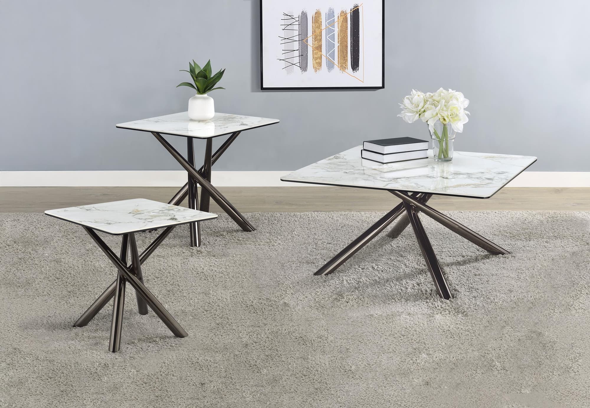 Carvell 3-piece Square Coffee and End Table Set Mirage White - Image 1