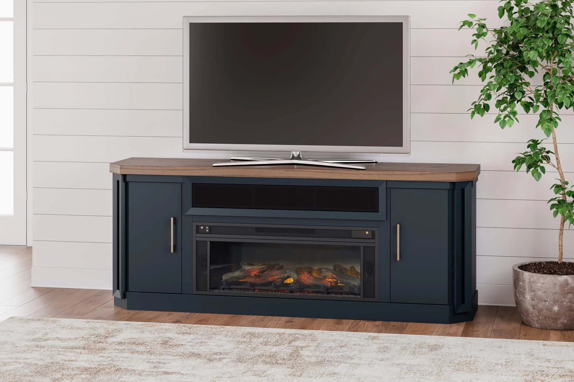 Landocken Two-Tone 83″ Tv Stand With Electric Fireplace