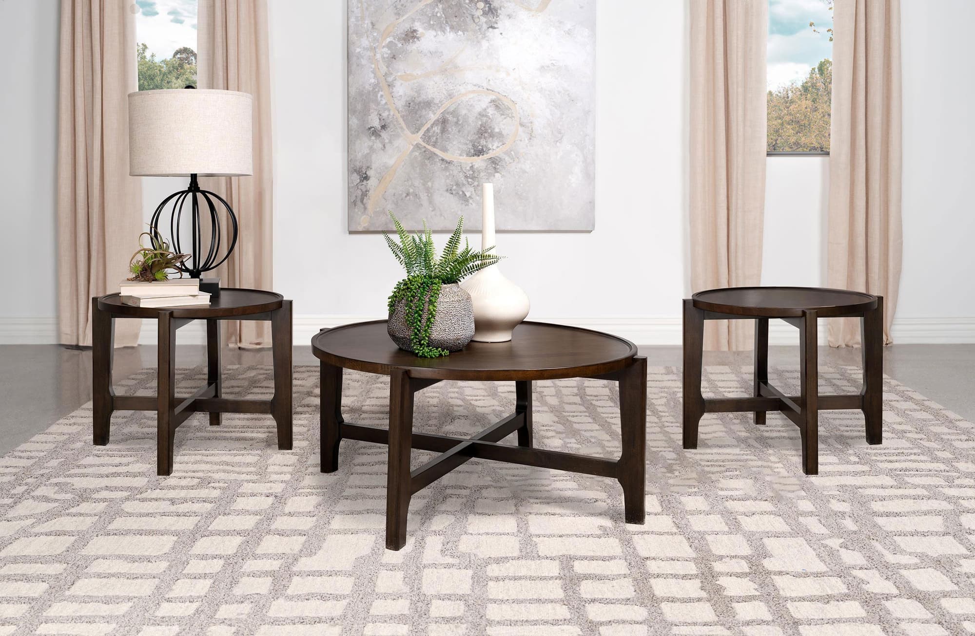 Cota 3-piece Solid Wood Coffee and End Table Set Dark Brown - Image 1