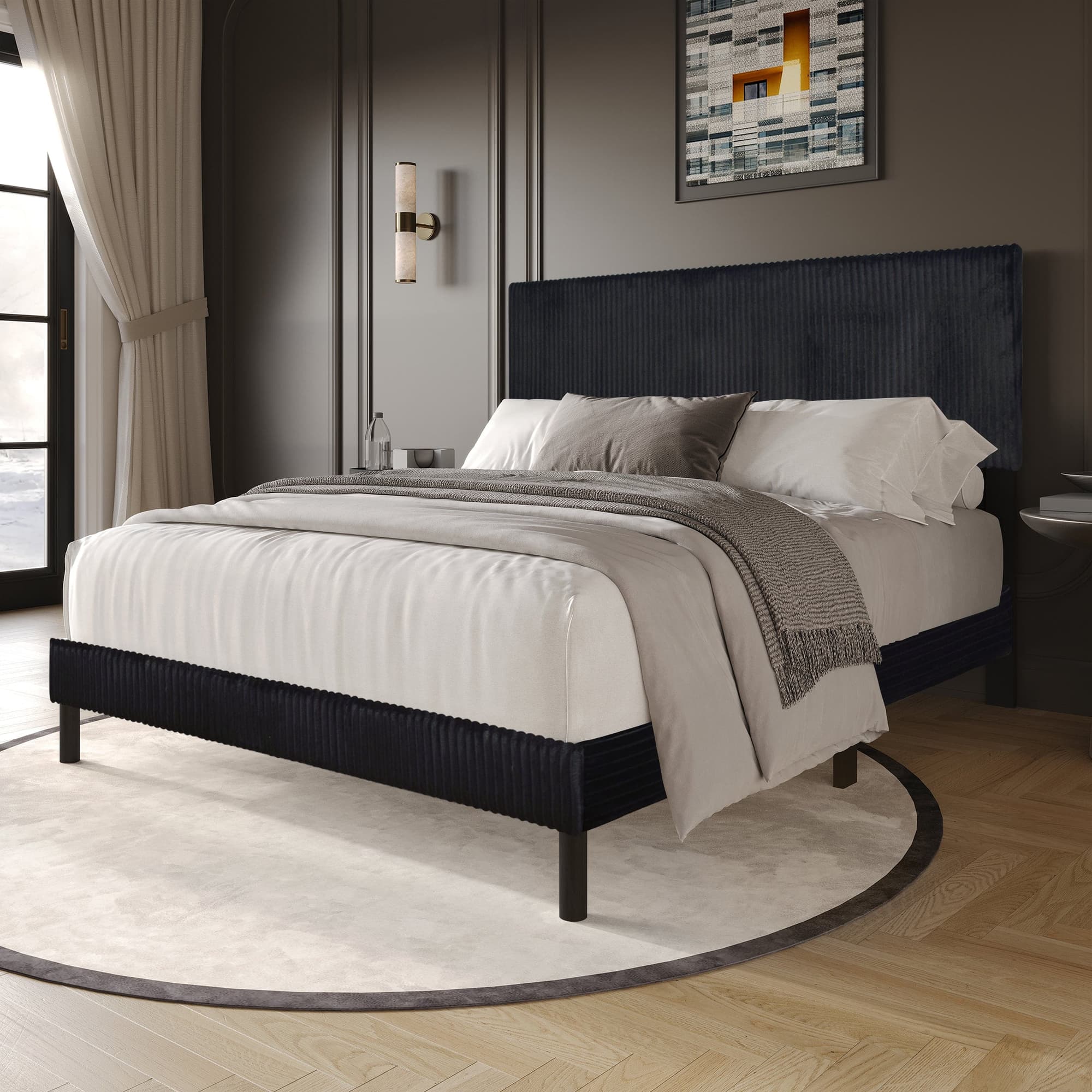Helen Black Cord Fabric Platform King Bed - Image 1