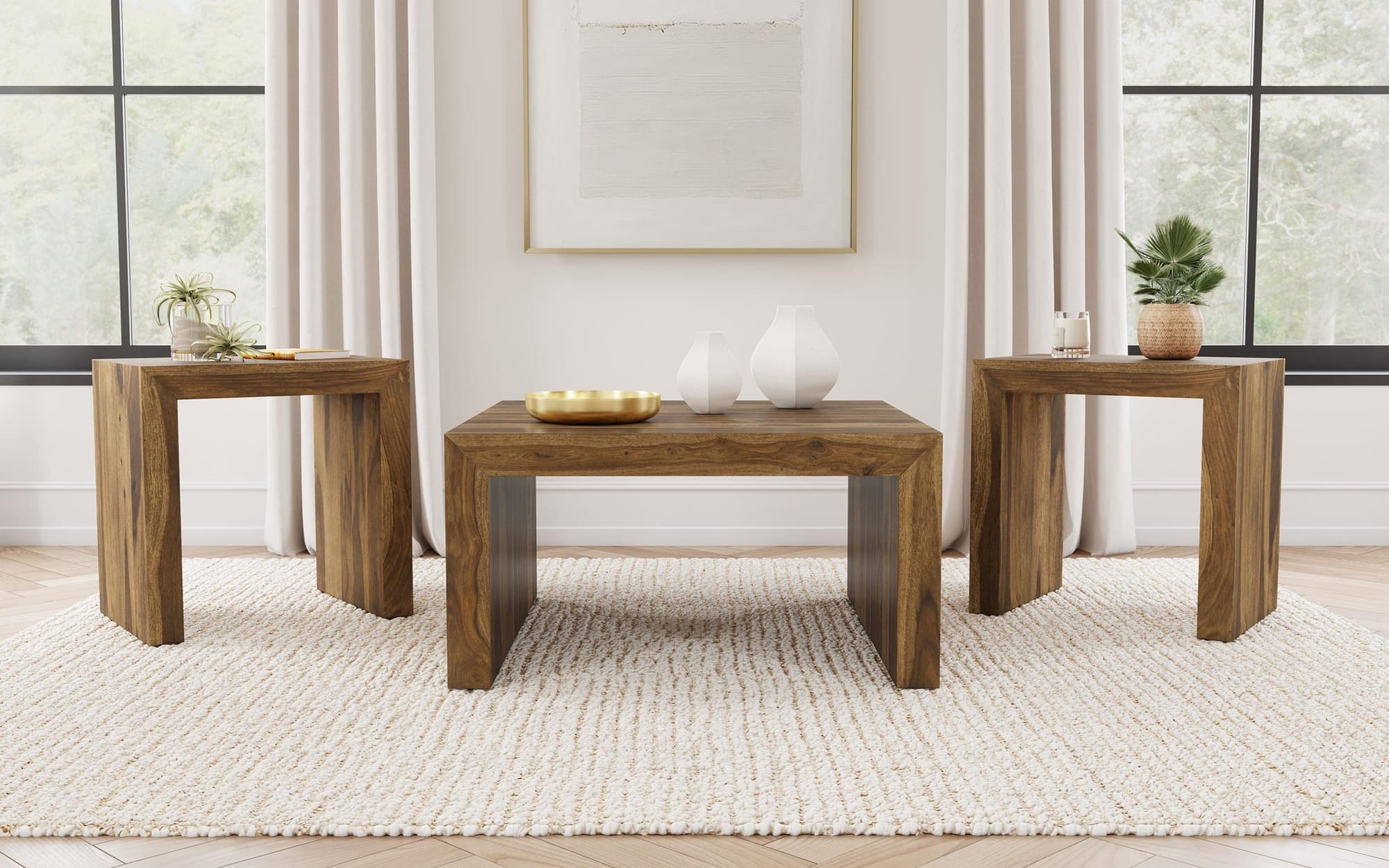 Odilia 3-piece Solid Wood Coffee and End Table Set Auburn - Image 1