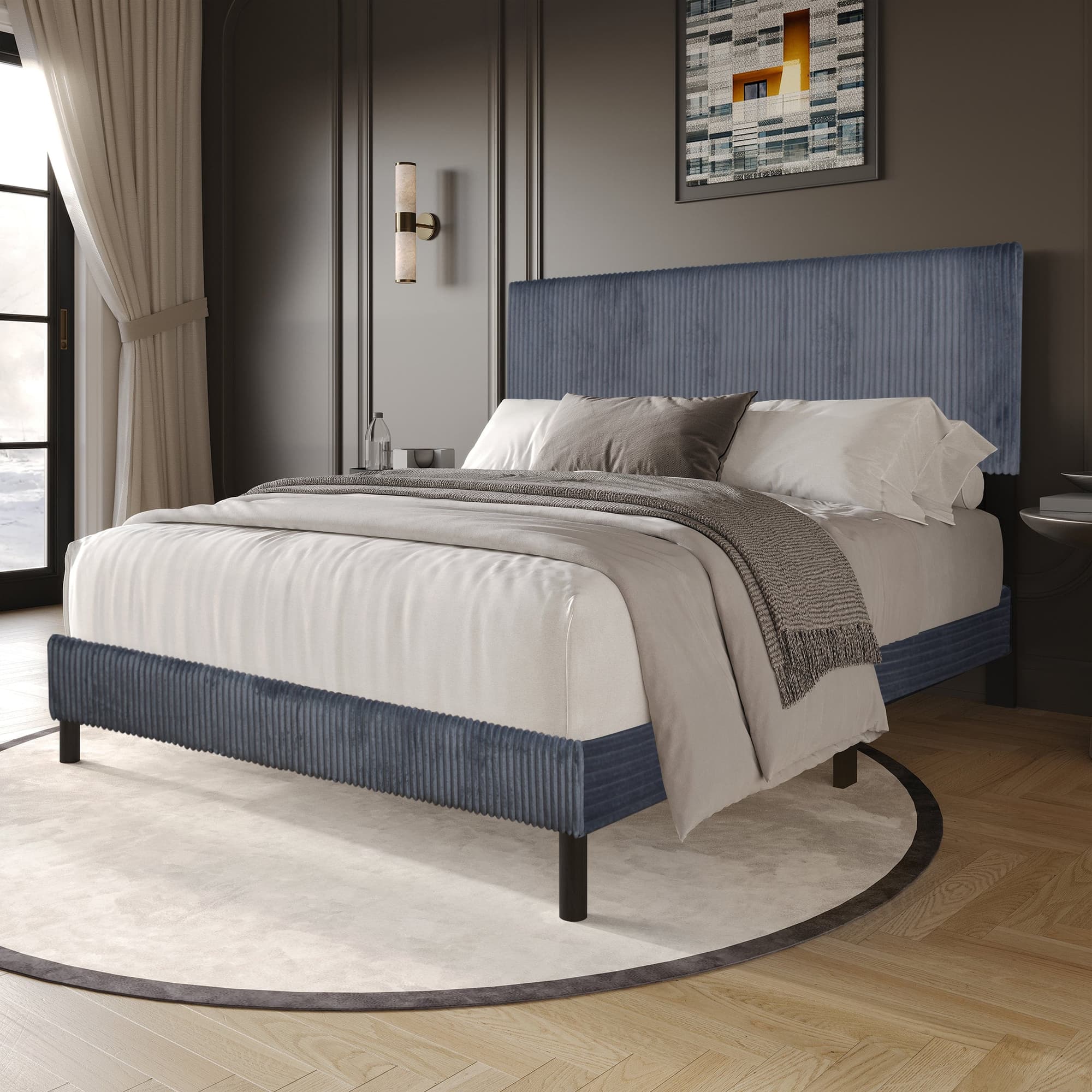 Helen Gray Cord Fabric Platform Queen Bed - Image 1