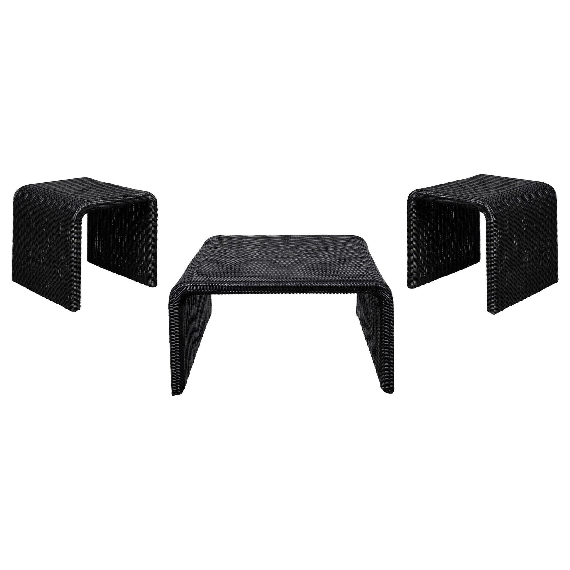 Cahya 3-piece Rattan Coffee and End Table Set Black - Image 1