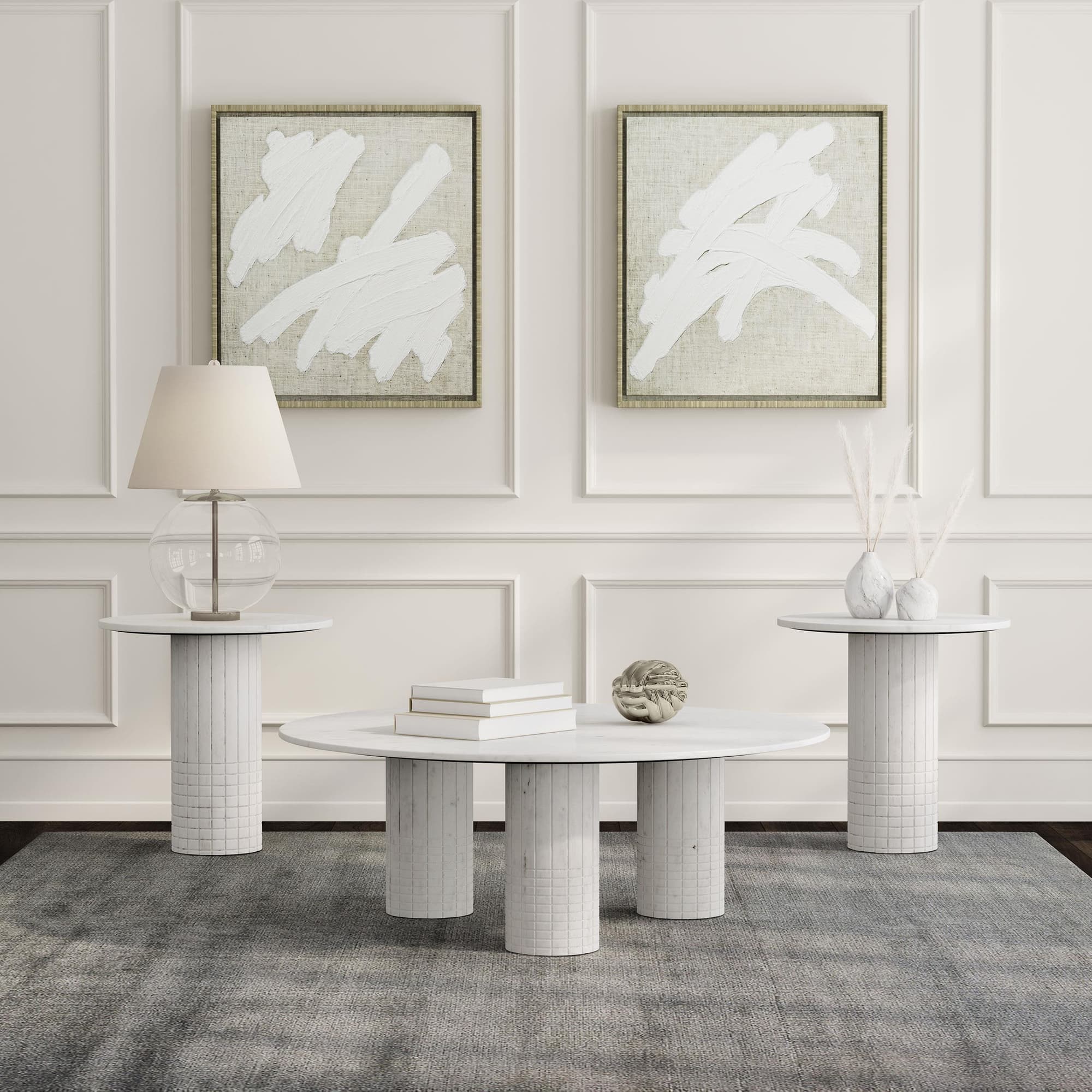 Astoria 3-piece Marble Coffee and End Table Set White - Image 1