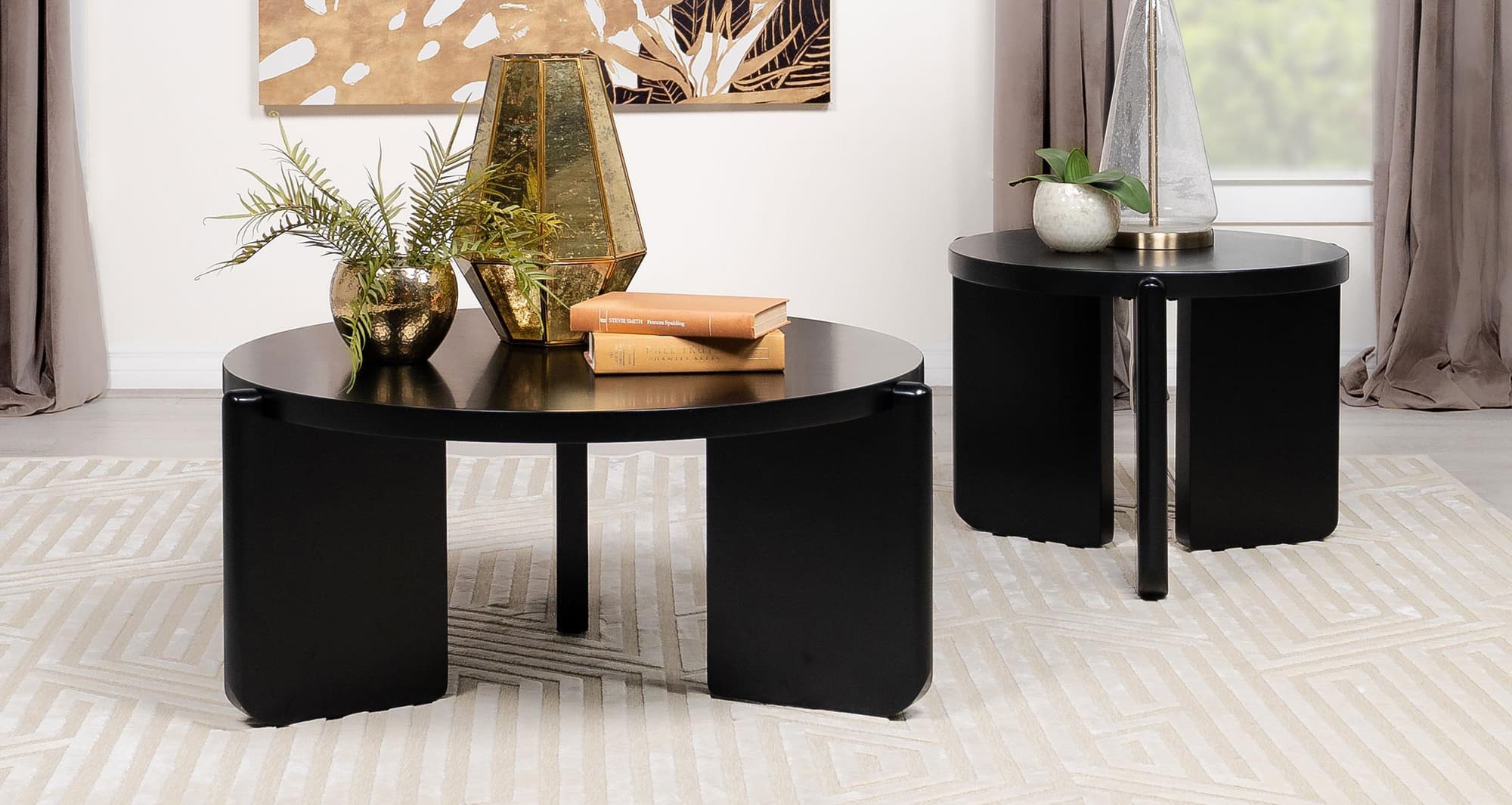 Cordova 2-piece Solid Wood Coffee and End Table Set Black - Image 1