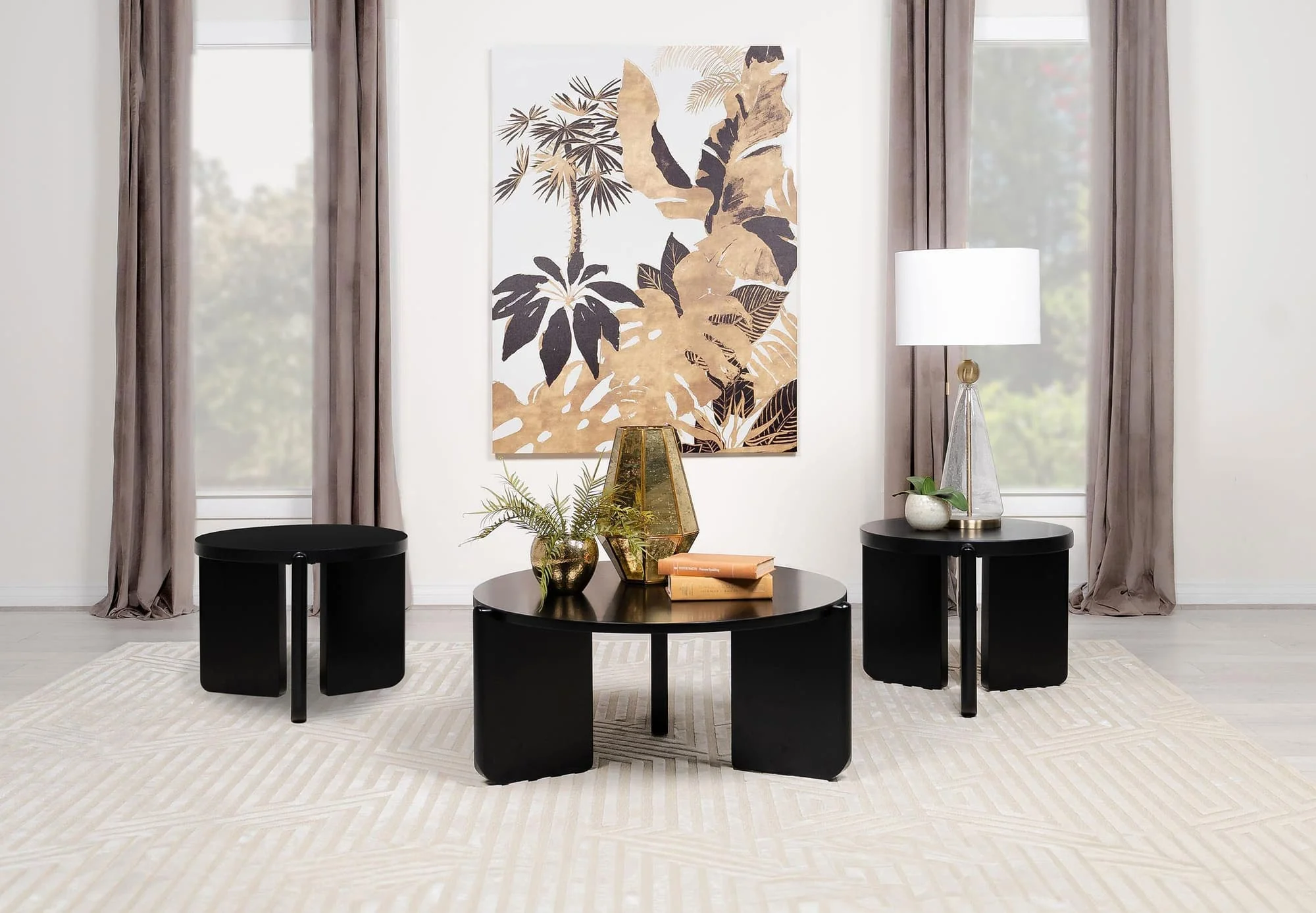 Cordova 3-piece Solid Wood Coffee and End Table Set Black - Image 1