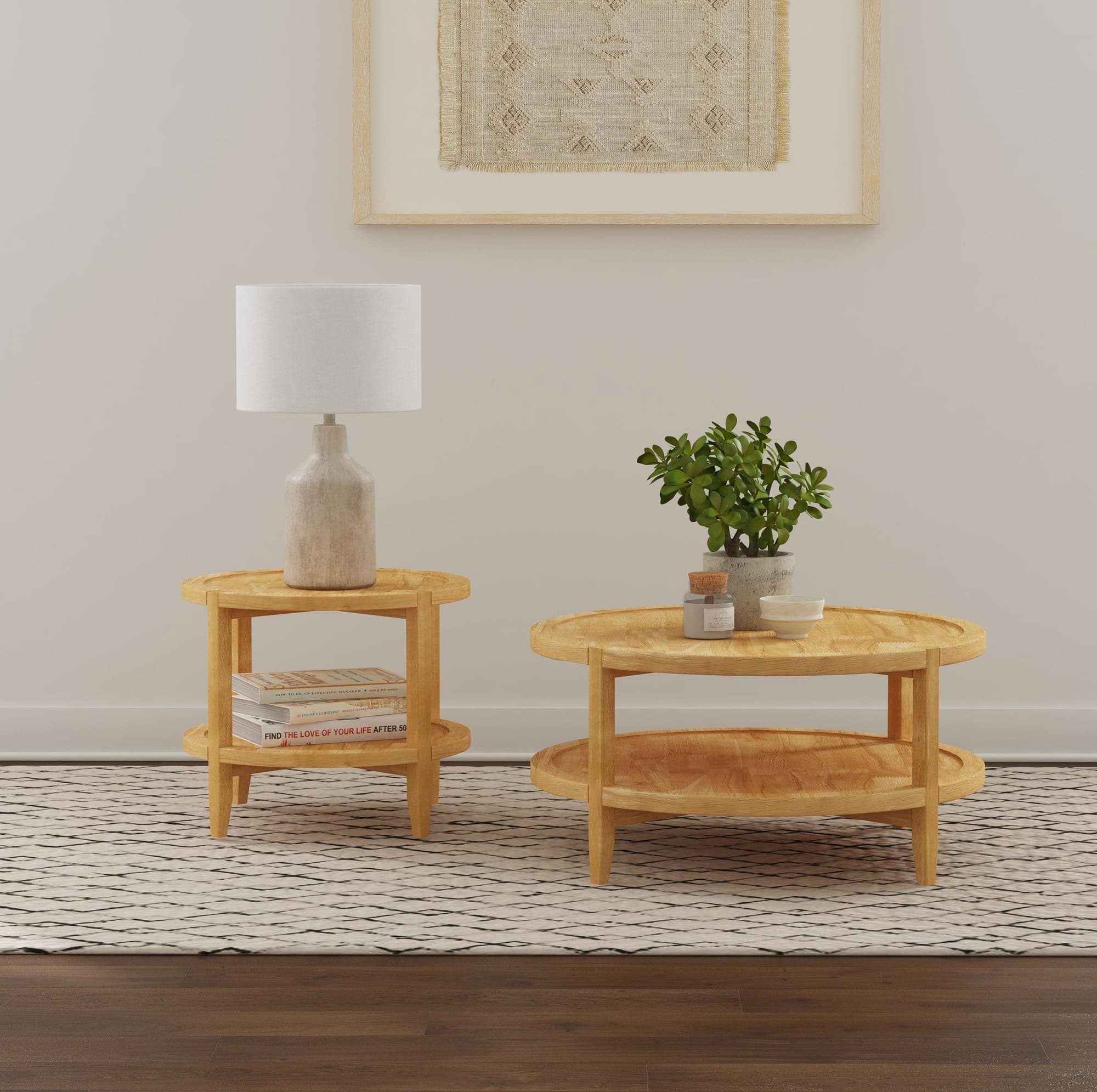 Camillo 2-piece Round Coffee and End Table Set Maple - Image 1