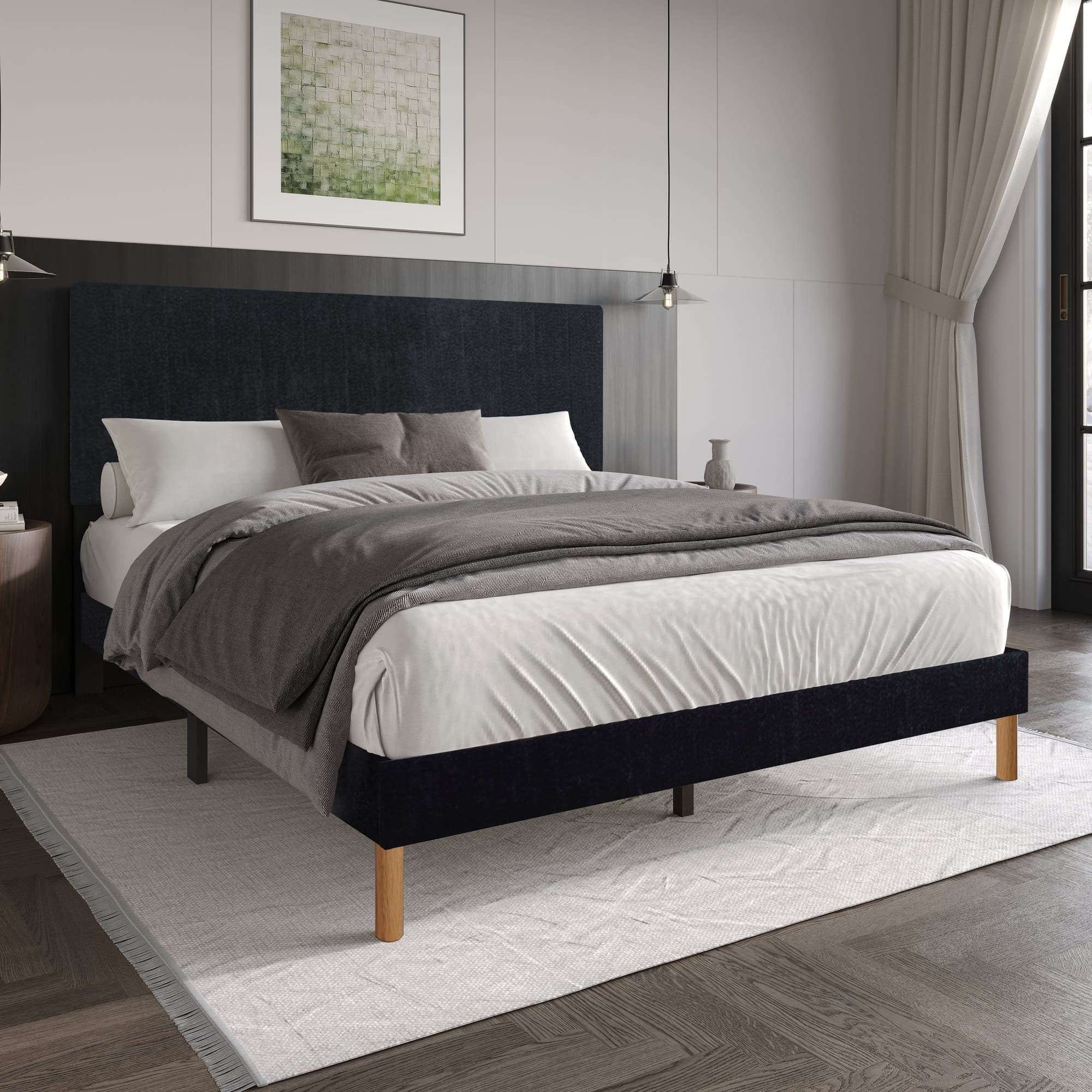 Harry Black Upholstered Platform Full Bed