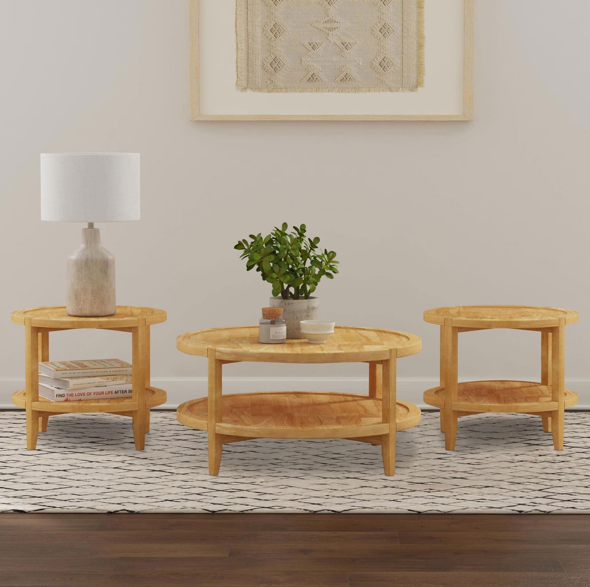 Camillo 3-piece Round Coffee and End Table Set Maple - Image 1
