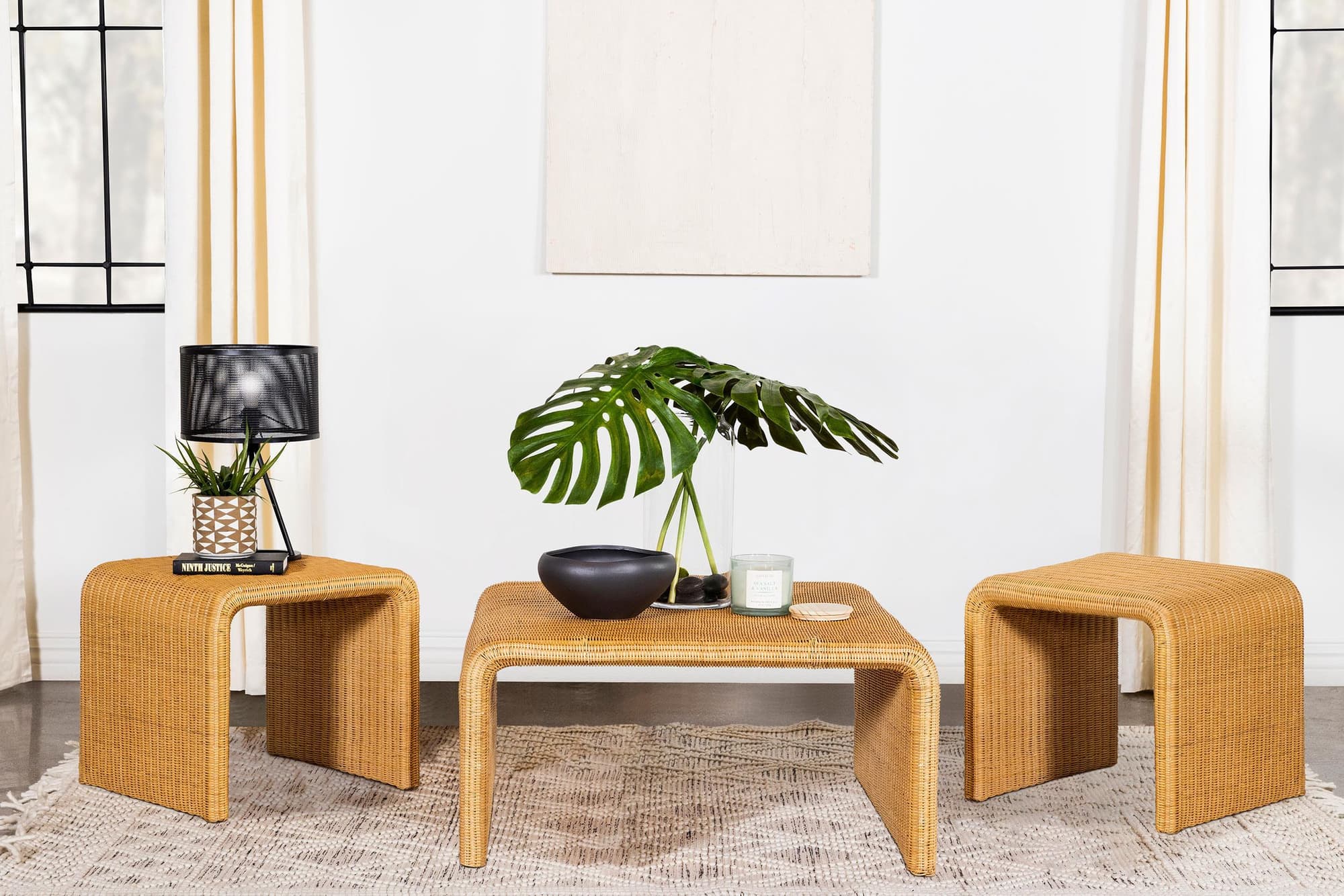 Cahya 3-piece Rattan Coffee and End Table Set Natural - Image 1