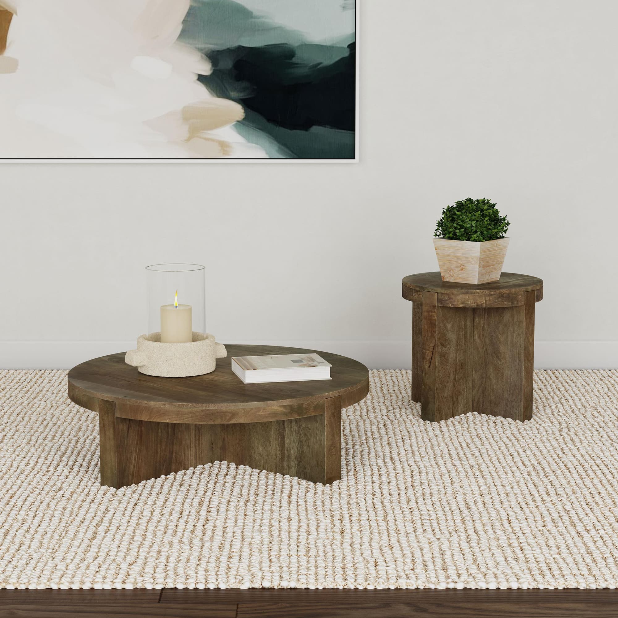 Kinkaid 2-piece Solid Wood Coffee and End Table Set Brown - Image 1